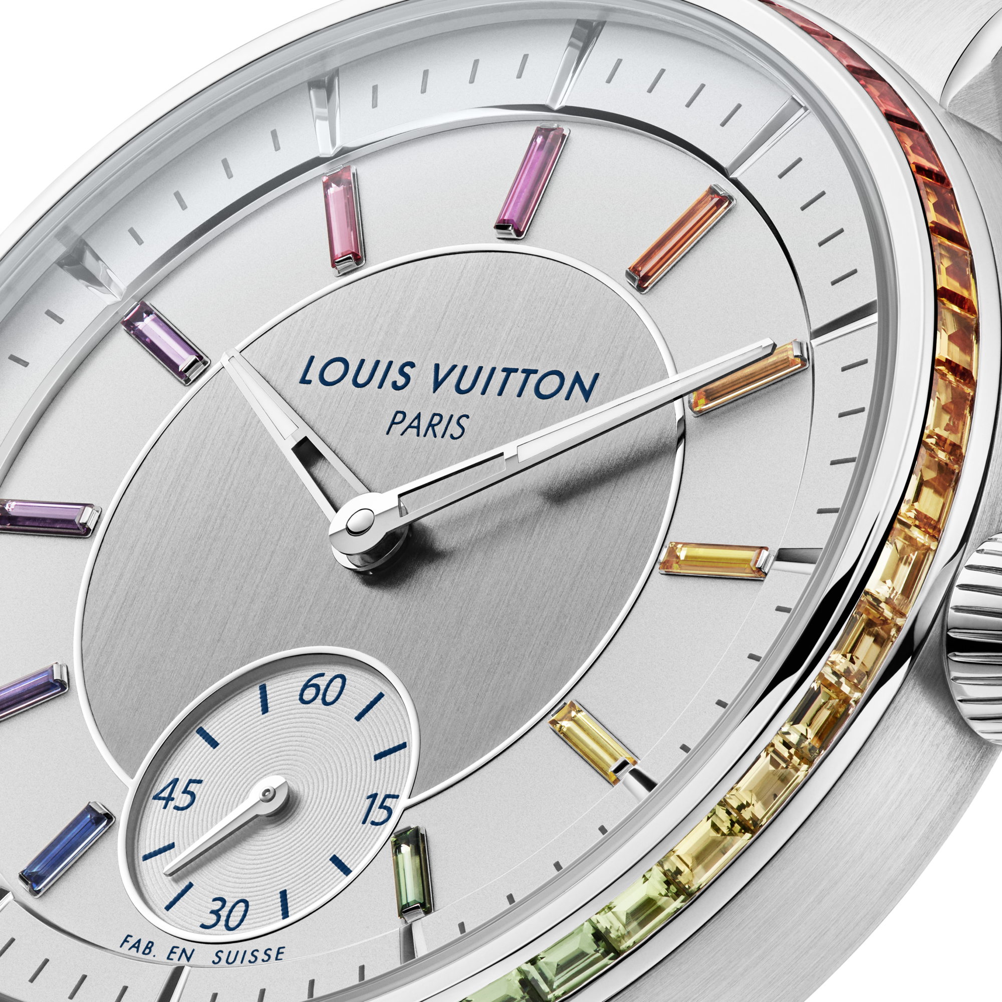  All Watches } Tambour, Automatic, 40mm, Platinum, sapphires and rubies | Louis Vuitton ® (Product zoom)