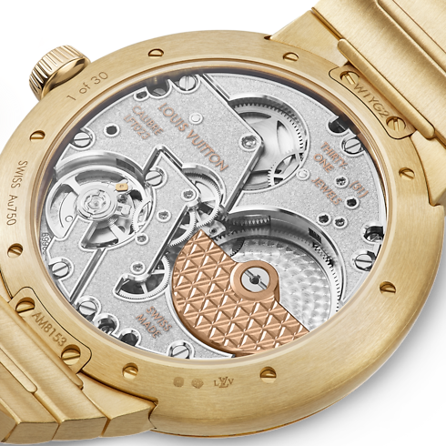 All Watches } Tambour, Automatic, 40mm, Yellow Gold, onyx, sapphires | Louis Vuitton ® (Product zoom)