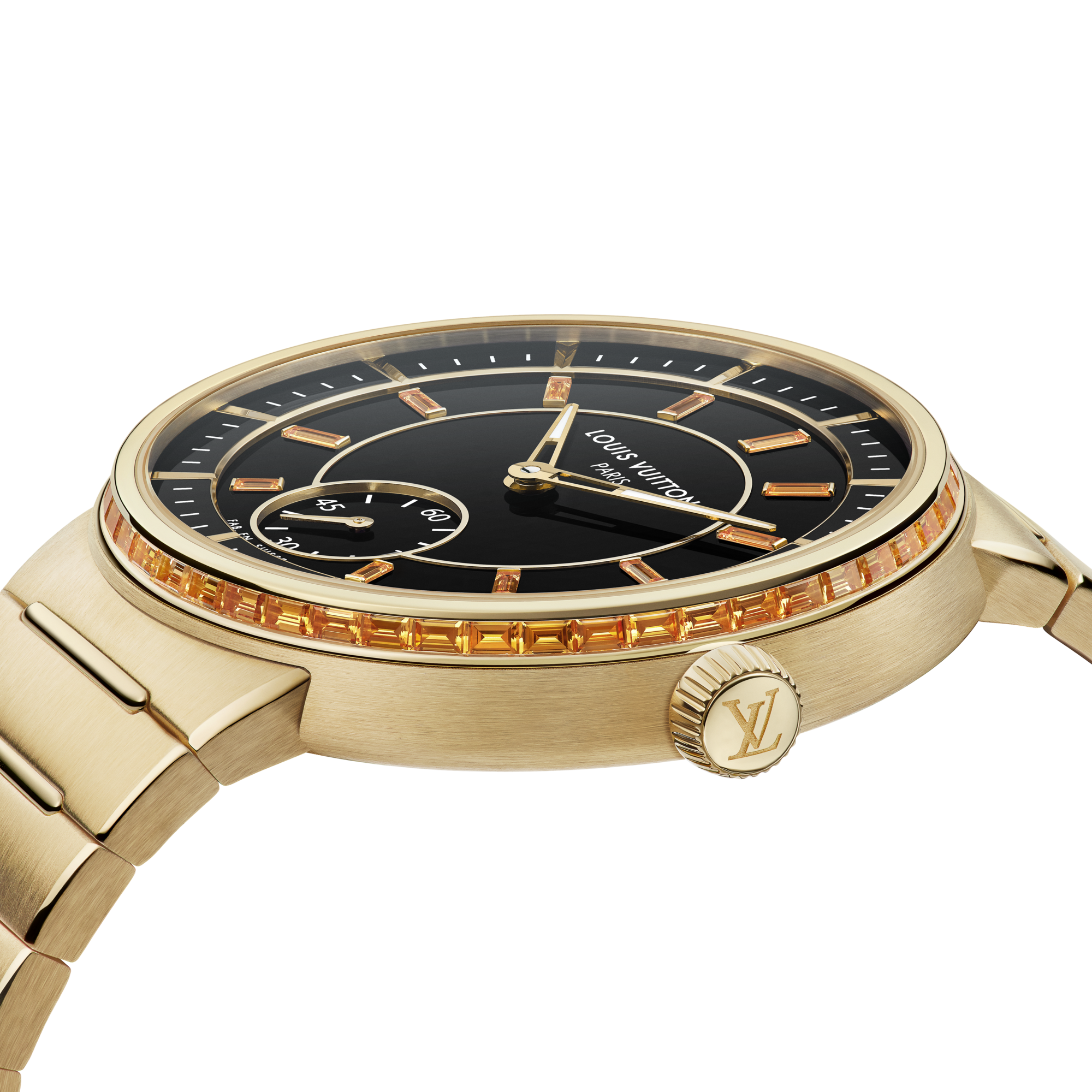  All Watches } Tambour, Automatic, 40mm, Yellow Gold, onyx, sapphires | Louis Vuitton ® (Product zoom)