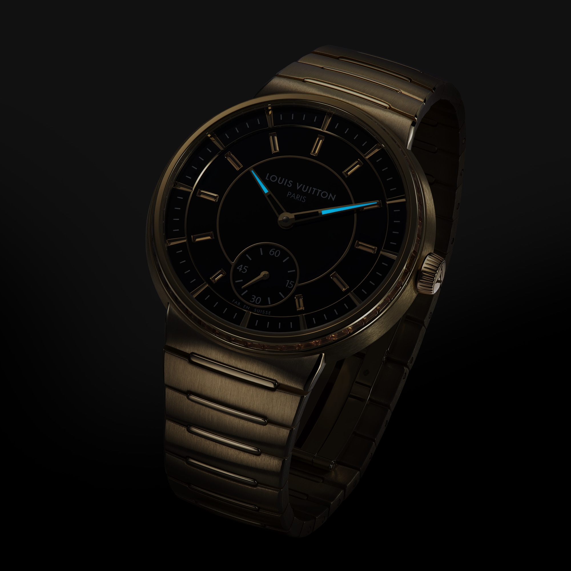  All Watches } Tambour, Automatic, 40mm, Yellow Gold, onyx, sapphires | Louis Vuitton ® (Product zoom)