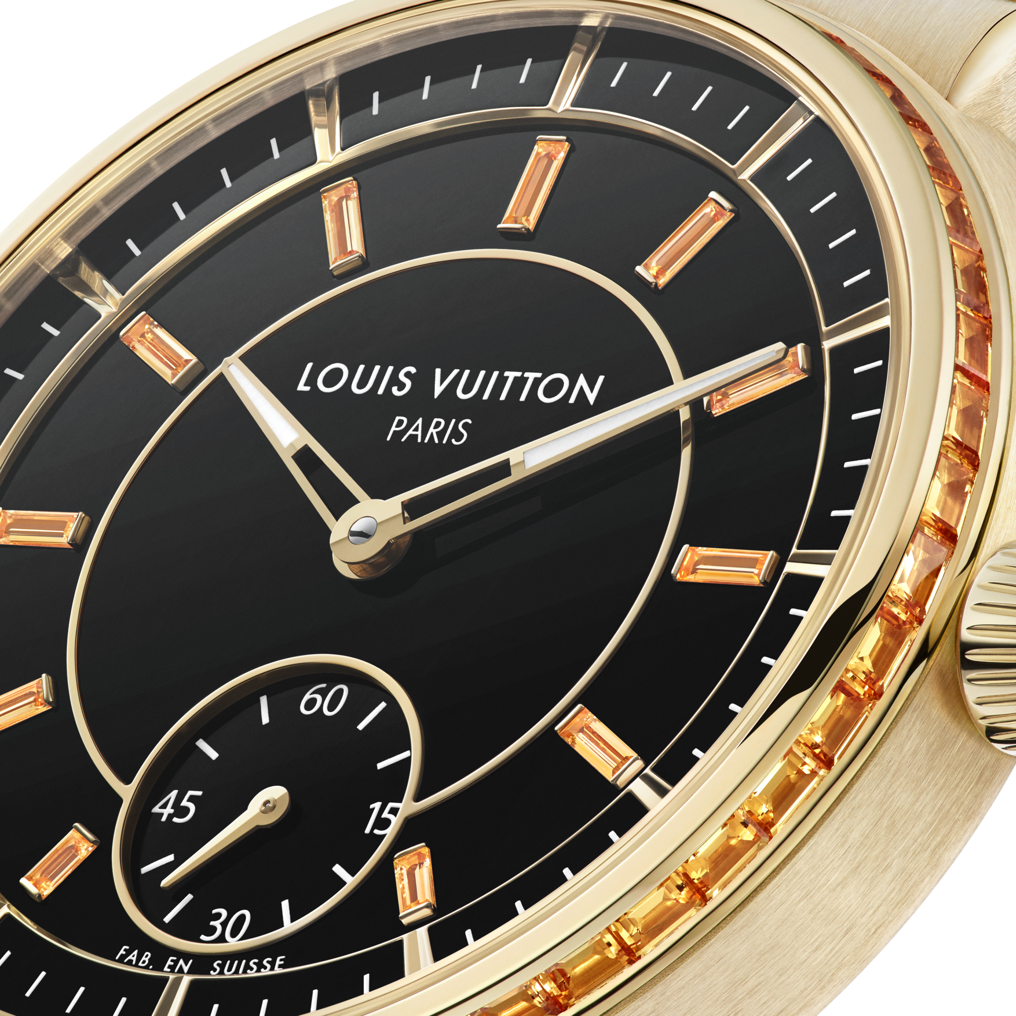  All Watches } Tambour, Automatic, 40mm, Yellow Gold, onyx, sapphires | Louis Vuitton ® (Product zoom)