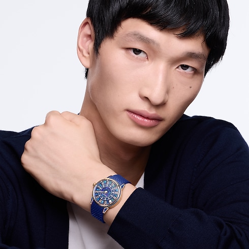 All Watches } Tambour Spin Time, Automatic, 39.5mm, Rose gold, opal and sapphires | Louis Vuitton ® (Product zoom)