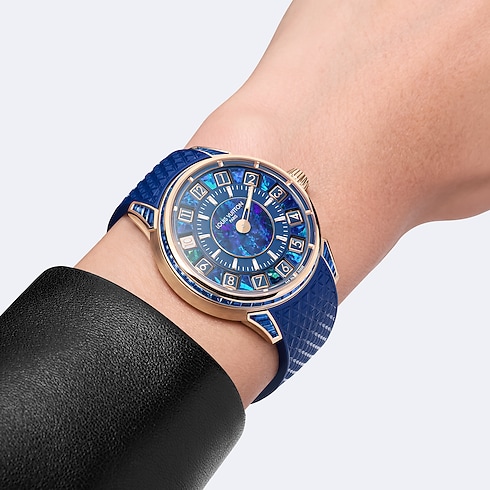All Watches } Tambour Spin Time, Automatic, 39.5mm, Rose gold, opal and sapphires | Louis Vuitton ® (Product zoom)