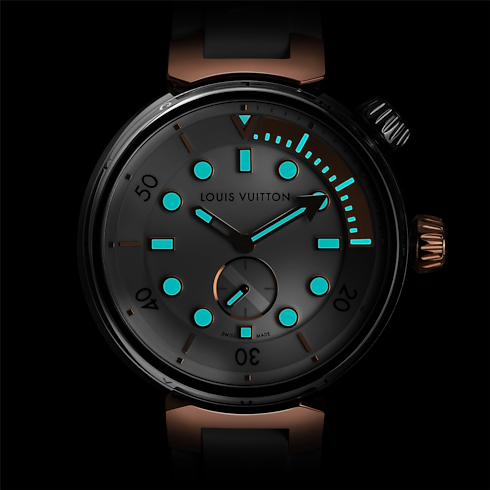 All Watches } Tambour Street Diver, Quartz, 39.5mm, Steel and Rose Gold | Louis Vuitton ® (Product zoom)