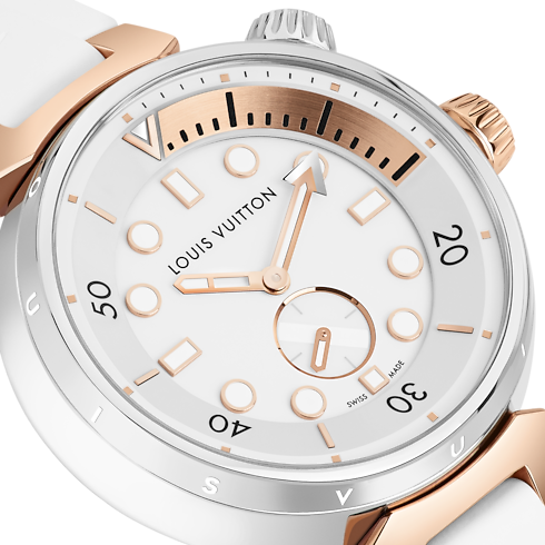 All Watches } Tambour Street Diver, Quartz, 39.5mm, Steel and Rose Gold | Louis Vuitton ® (Product zoom)