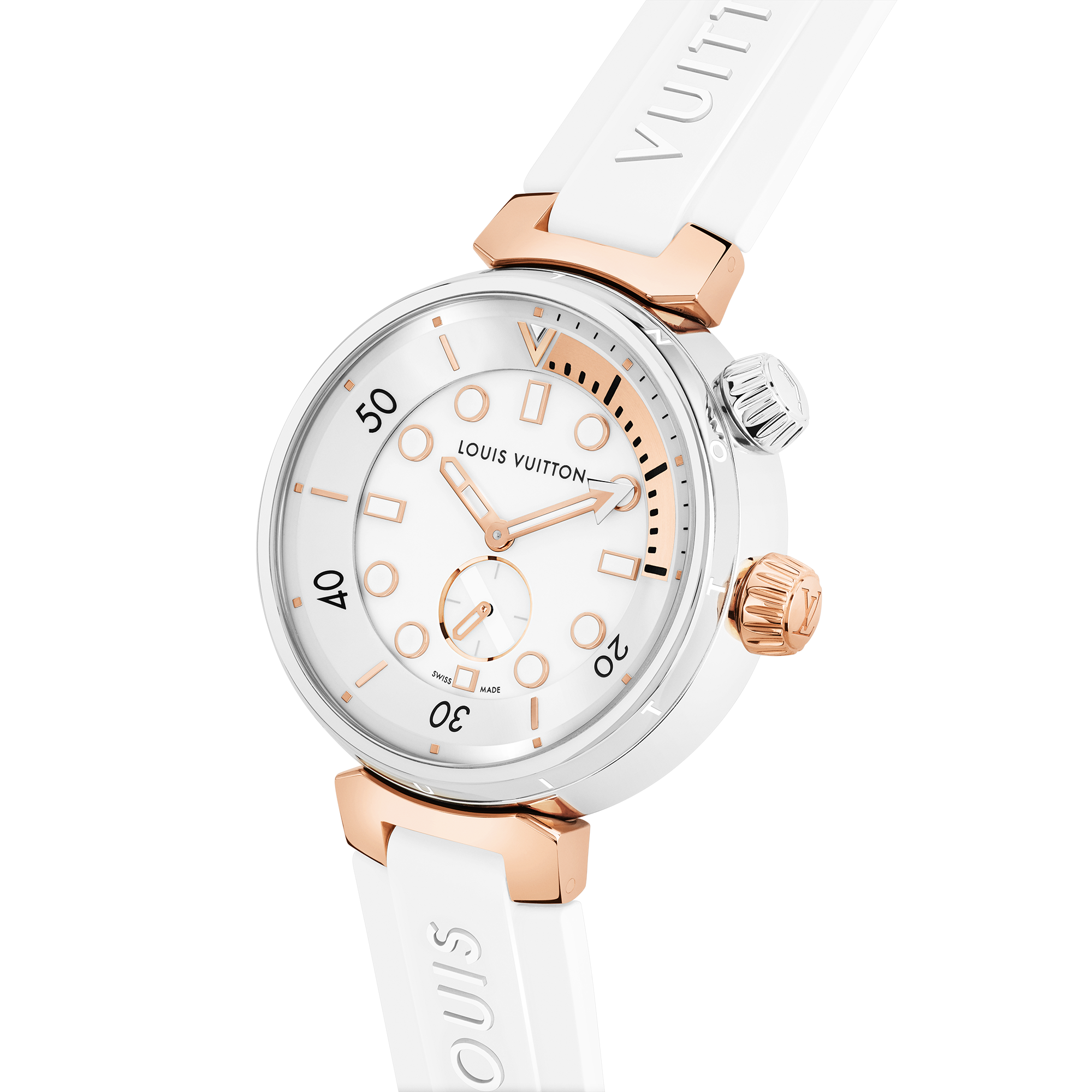 All Watches } Tambour Street Diver, Quartz, 39.5mm, Steel and Rose Gold | Louis Vuitton ® (Product zoom)