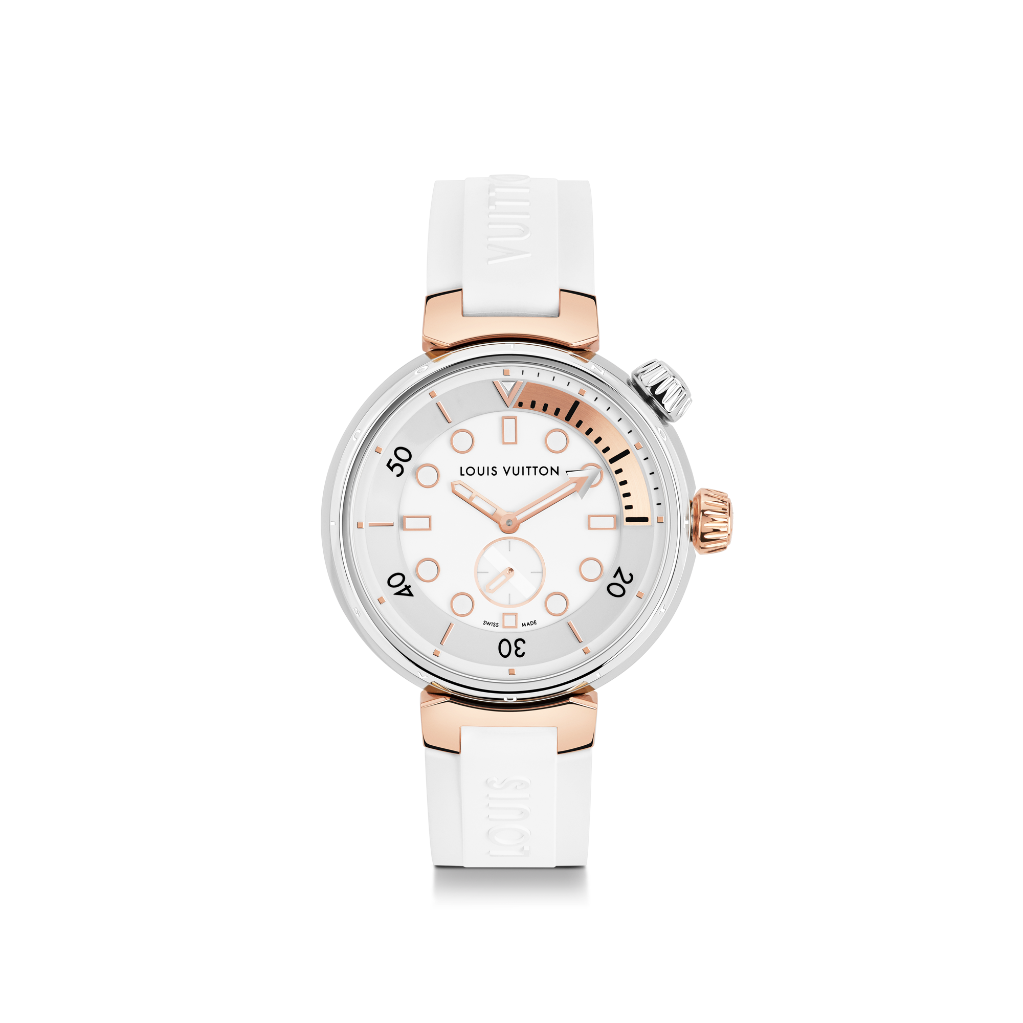  All Watches } Tambour Street Diver, Quartz, 39.5mm, Steel and Rose Gold | Louis Vuitton ® (Product zoom)