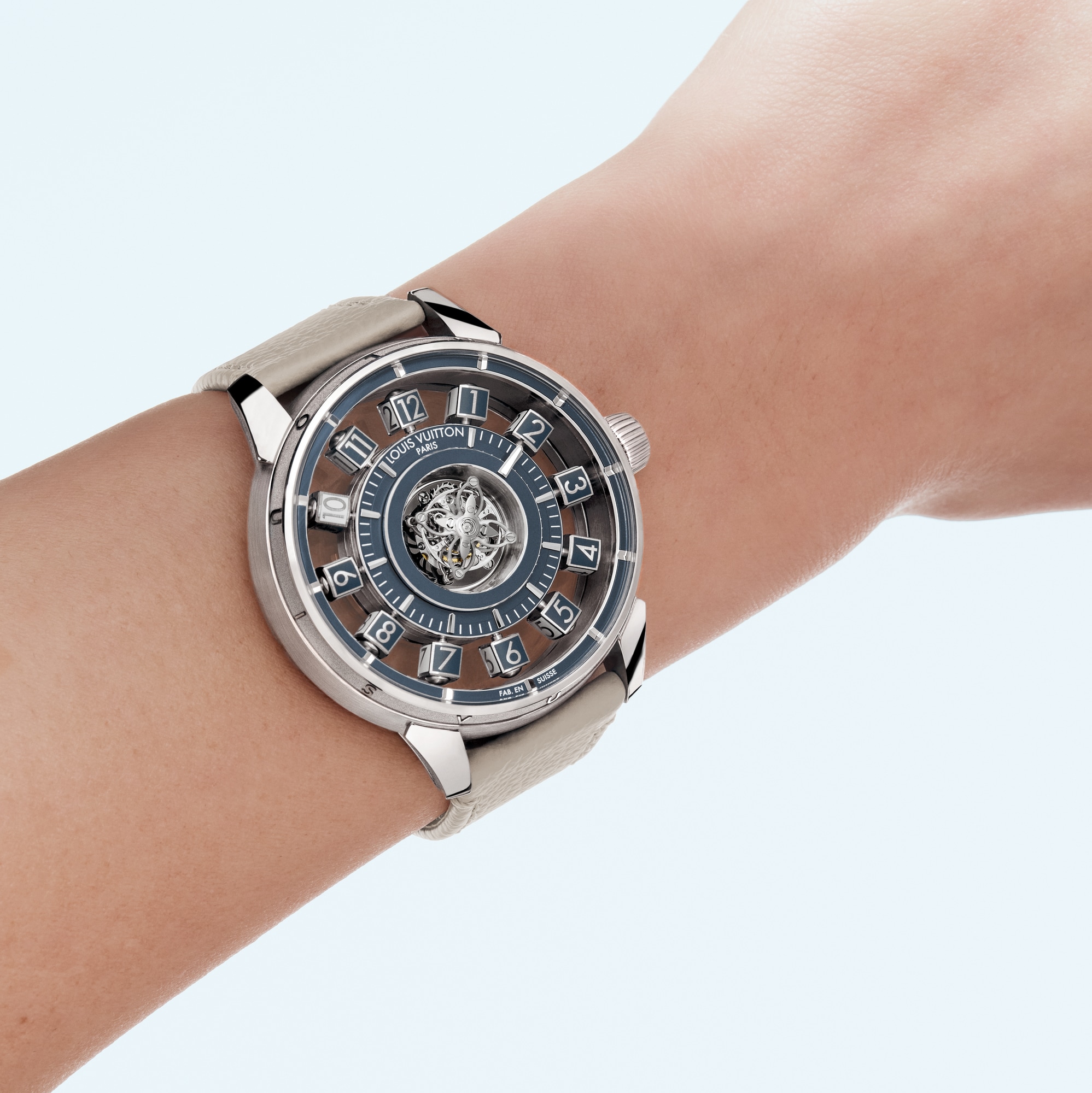  All Watches } Tambour Taiko Spin Time Air Flying Tourbillon, Automatic, 42.5mm, White gold | Louis Vuitton ® (Product zoom)