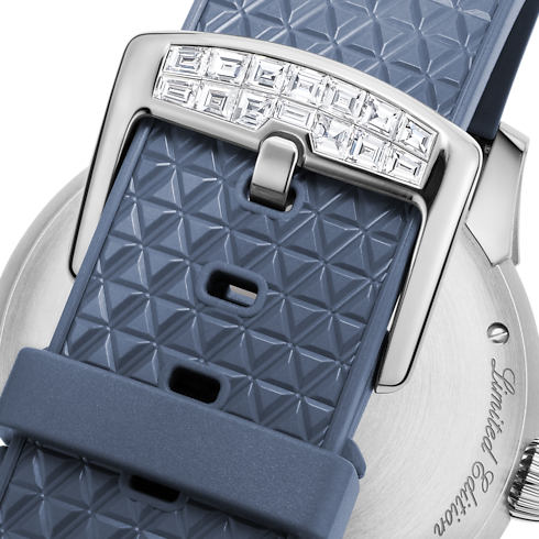 All Watches } Tambour Taiko Spin Time, Automatic, 39.5mm, White gold, Hawk's eye and diamonds | Louis Vuitton ® (Product zoom)