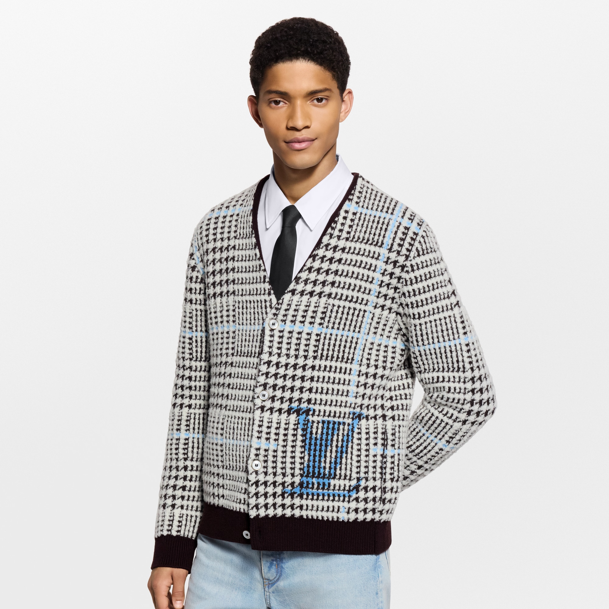  Ready-to-Wear All Ready-to-Wear Textured Plaid Cardigan | Louis Vuitton ® (Product zoom)