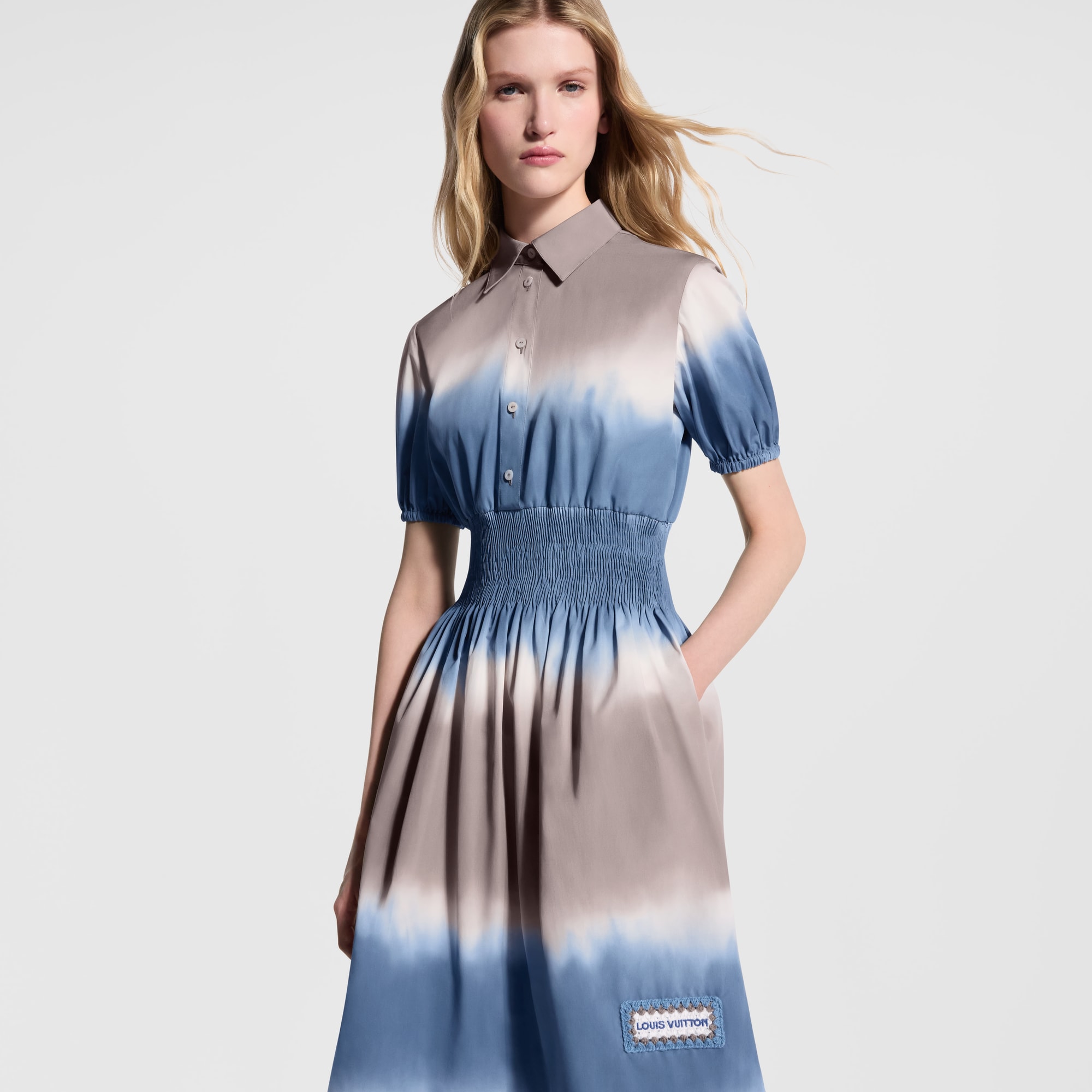 LOUIS VUITTON Tie Dye Shirt Dress Blue. Size 38