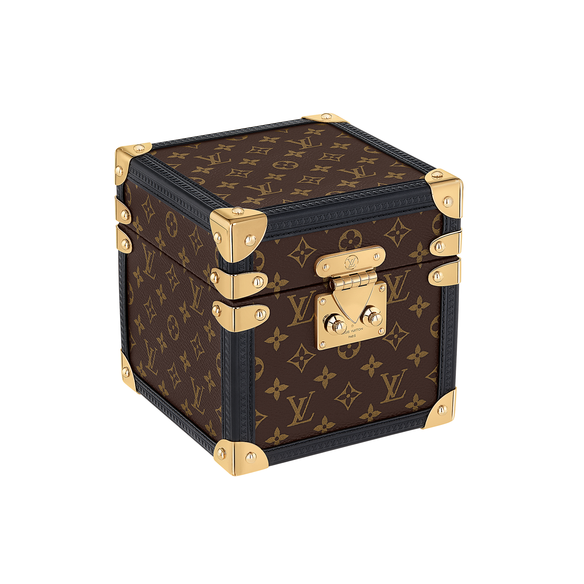 Trunk Table Clock, Quartz, 80mm, Brass, Monogram