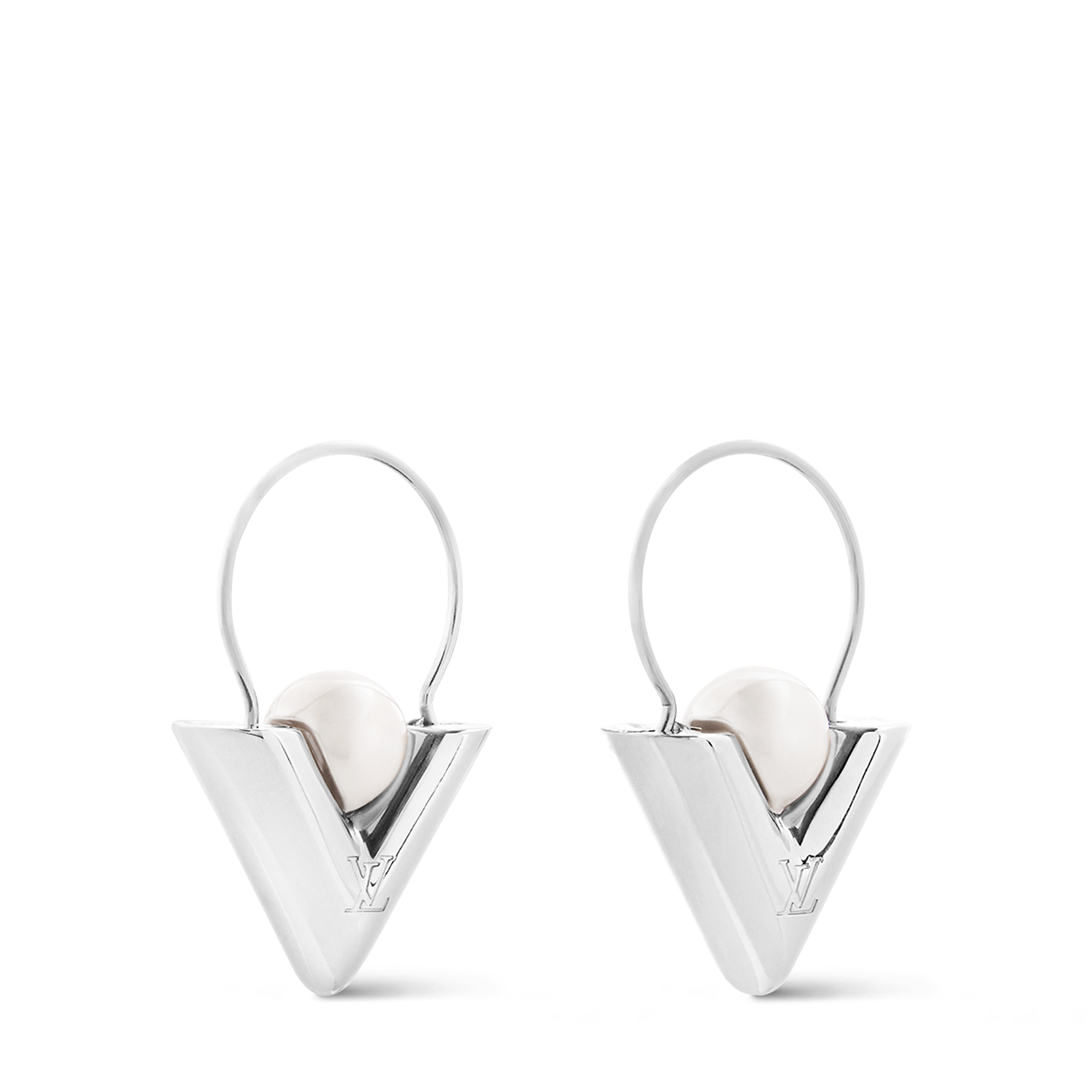 V For Vuitton Pearl And  Metal Earrings
