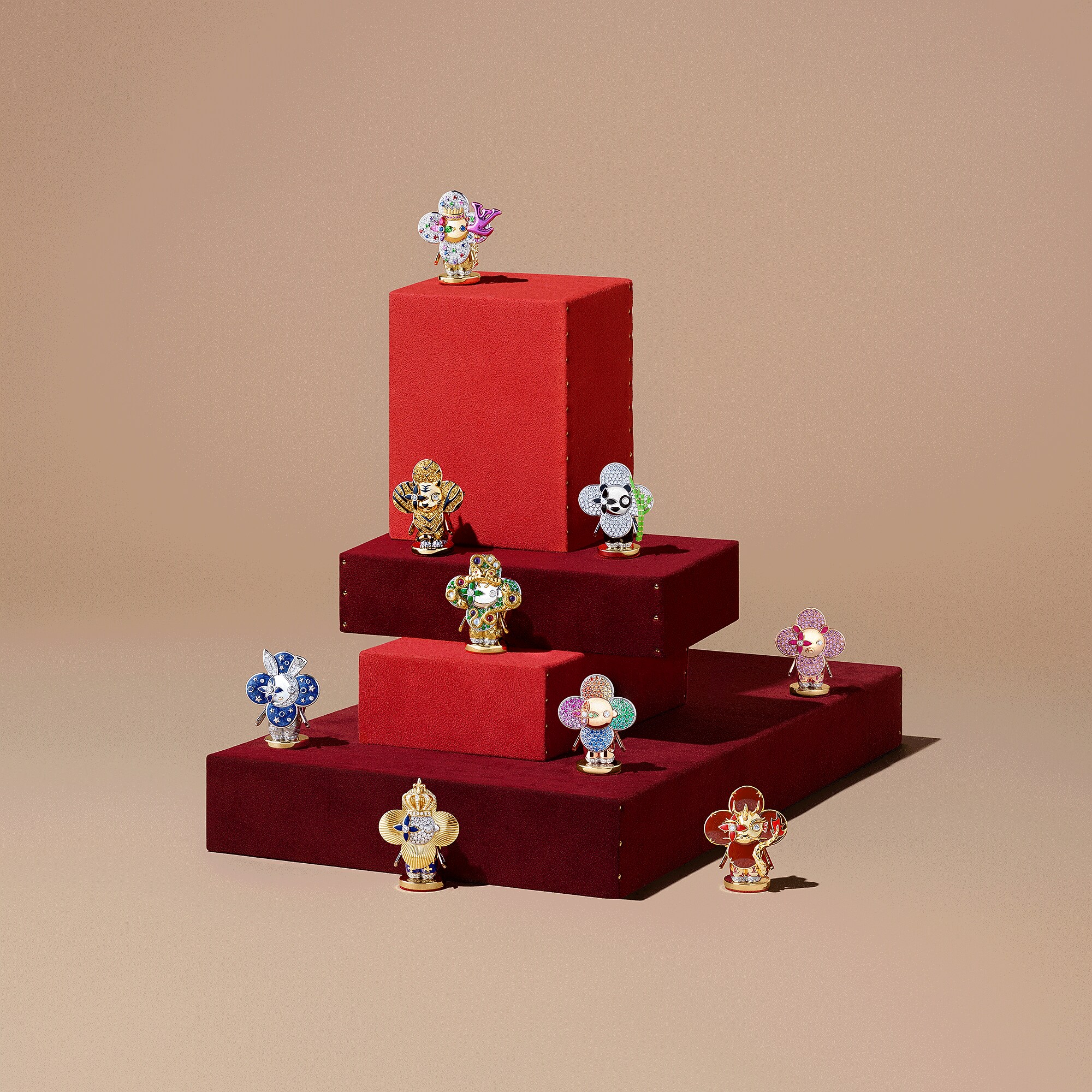 Vivienne Celebration Pendant, Yellow Gold, White Gold, Titanium, Diamonds and Colored Gemstones