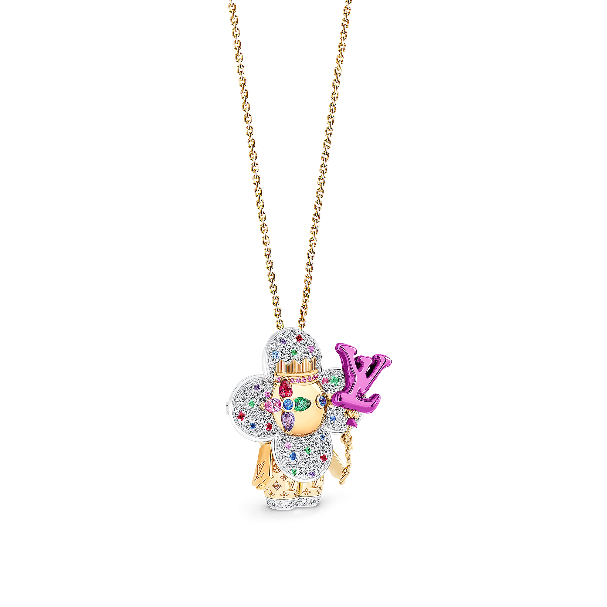 Vivienne Celebration Pendant, Yellow Gold, White Gold, Titanium, Diamonds and Colored Gemstones
