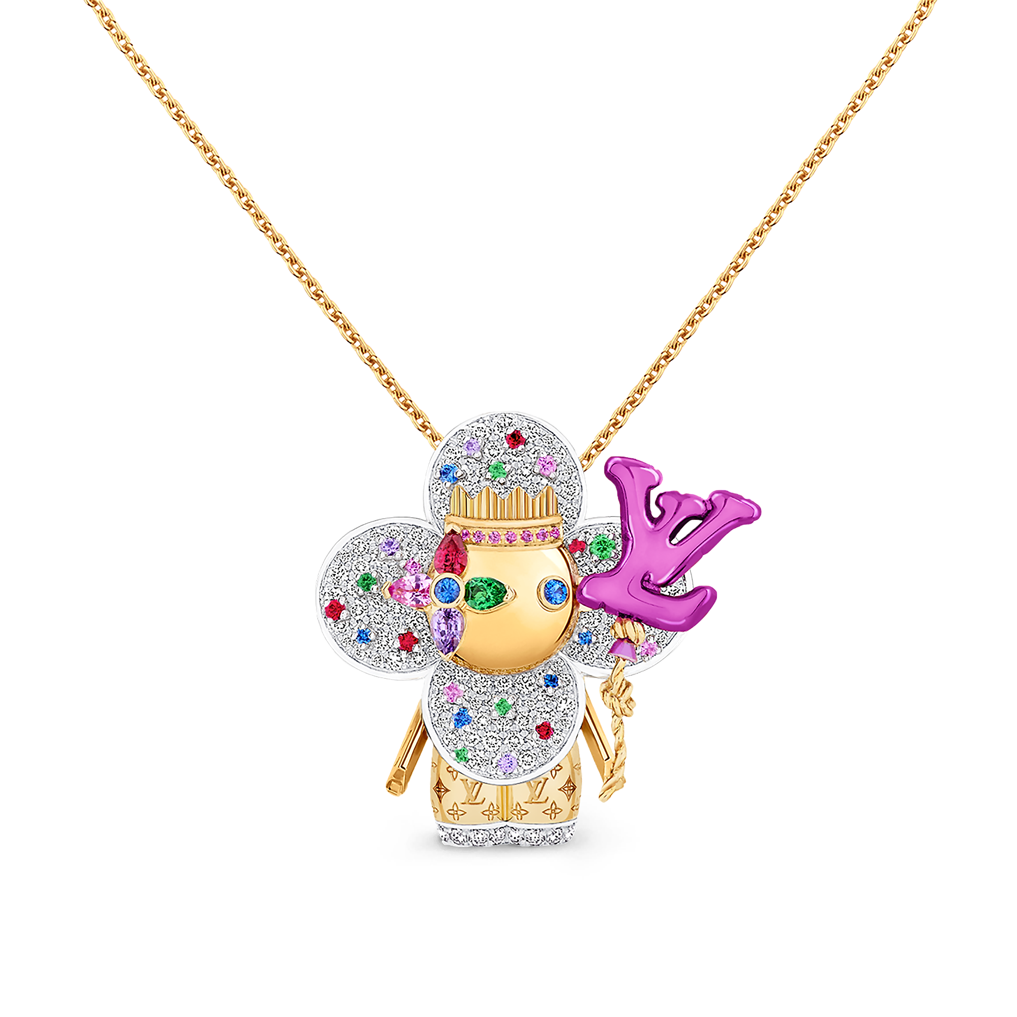 Vivienne Celebration Pendant, Yellow Gold, White Gold, Titanium, Diamonds and Colored Gemstones