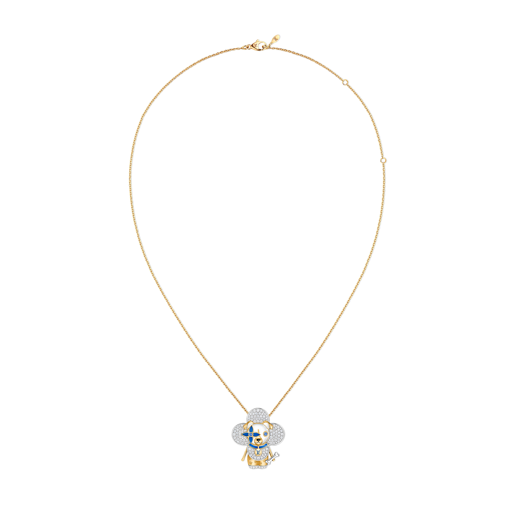 Vivienne Dog Pendant, Yellow Gold, White Gold, Lacquer, Diamonds & Colored Gemstones