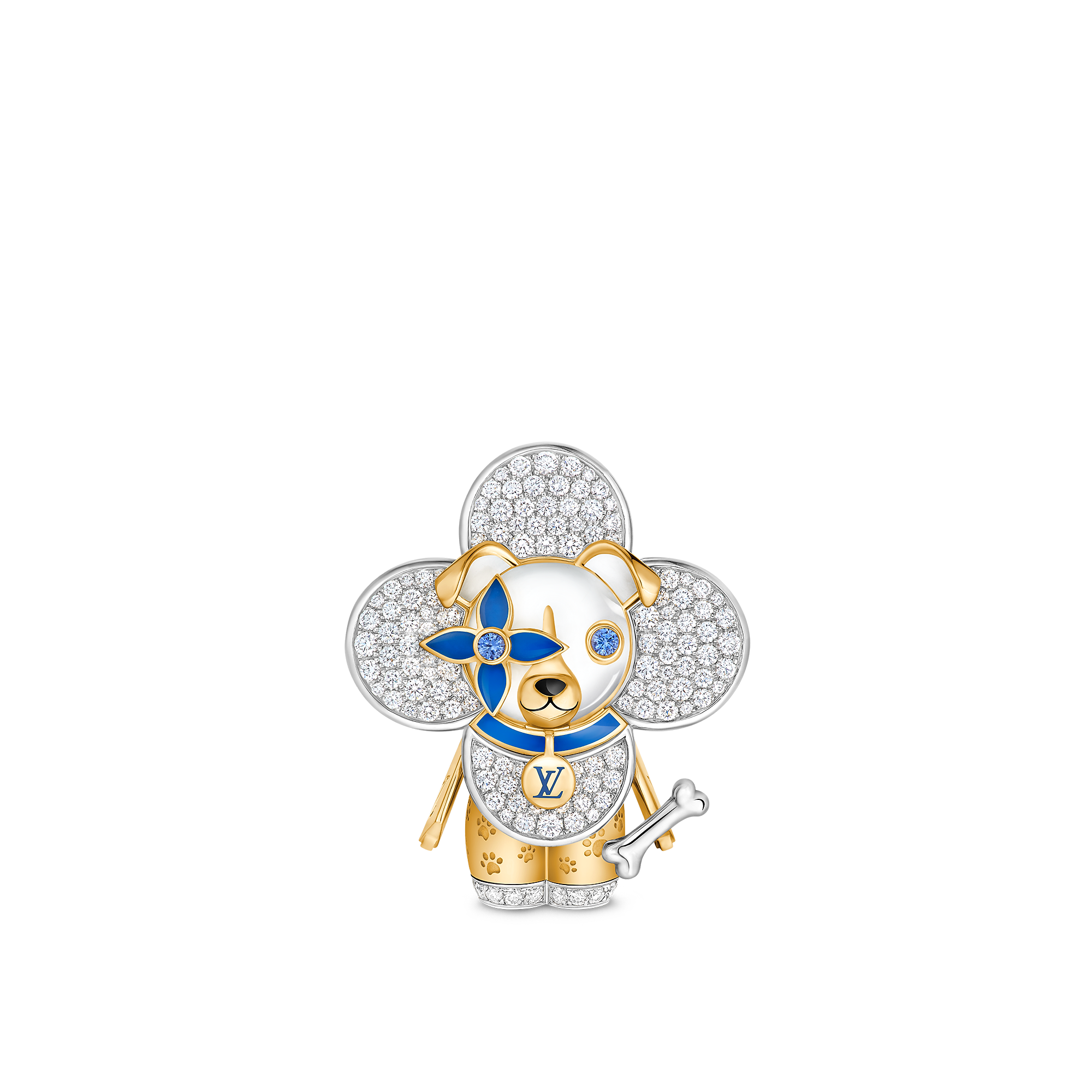 Vivienne Dog Pendant, Yellow Gold, White Gold, Lacquer, Diamonds & Colored Gemstones