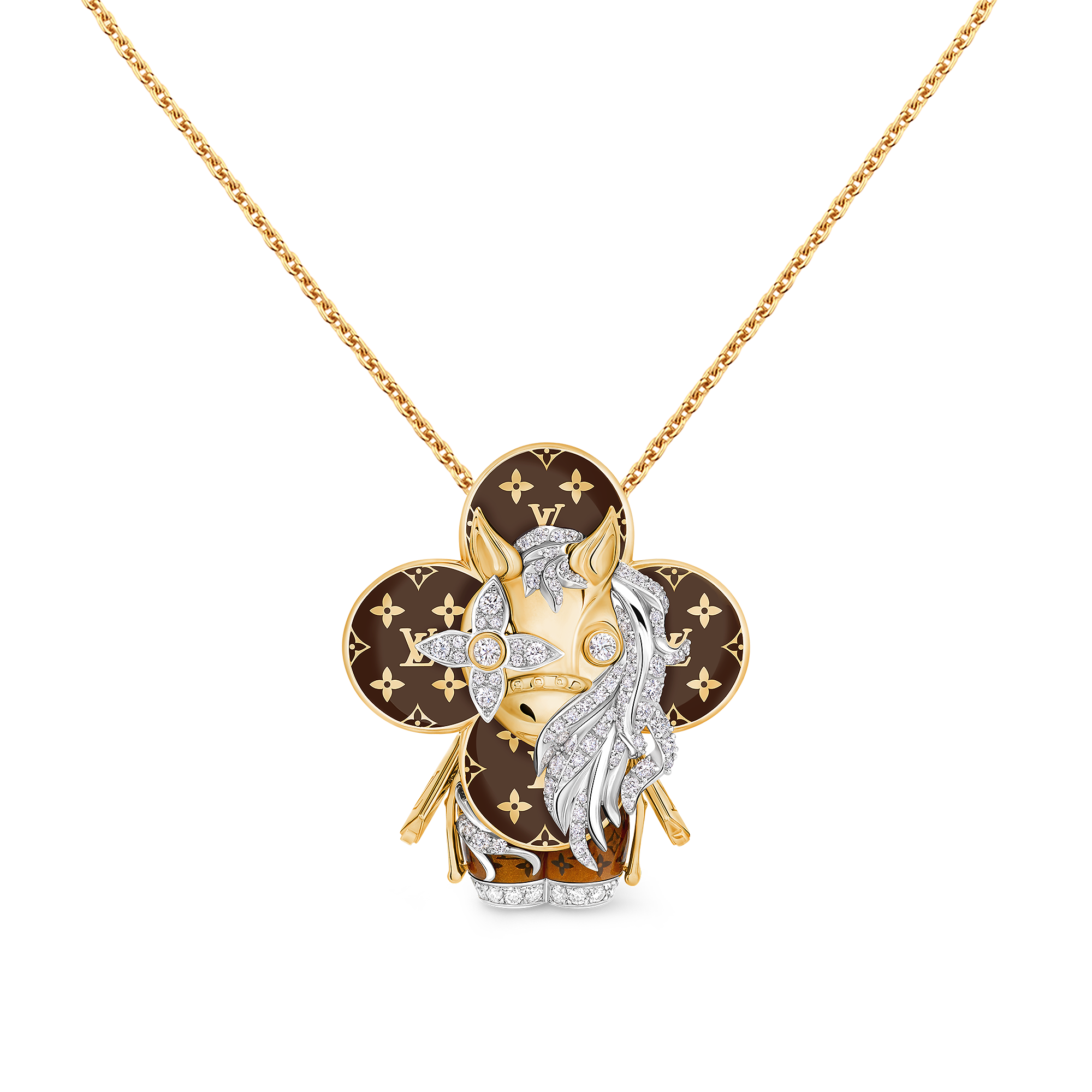 Vivienne Horse Pendant, Yellow Gold, White Gold, Lacquer & Diamonds