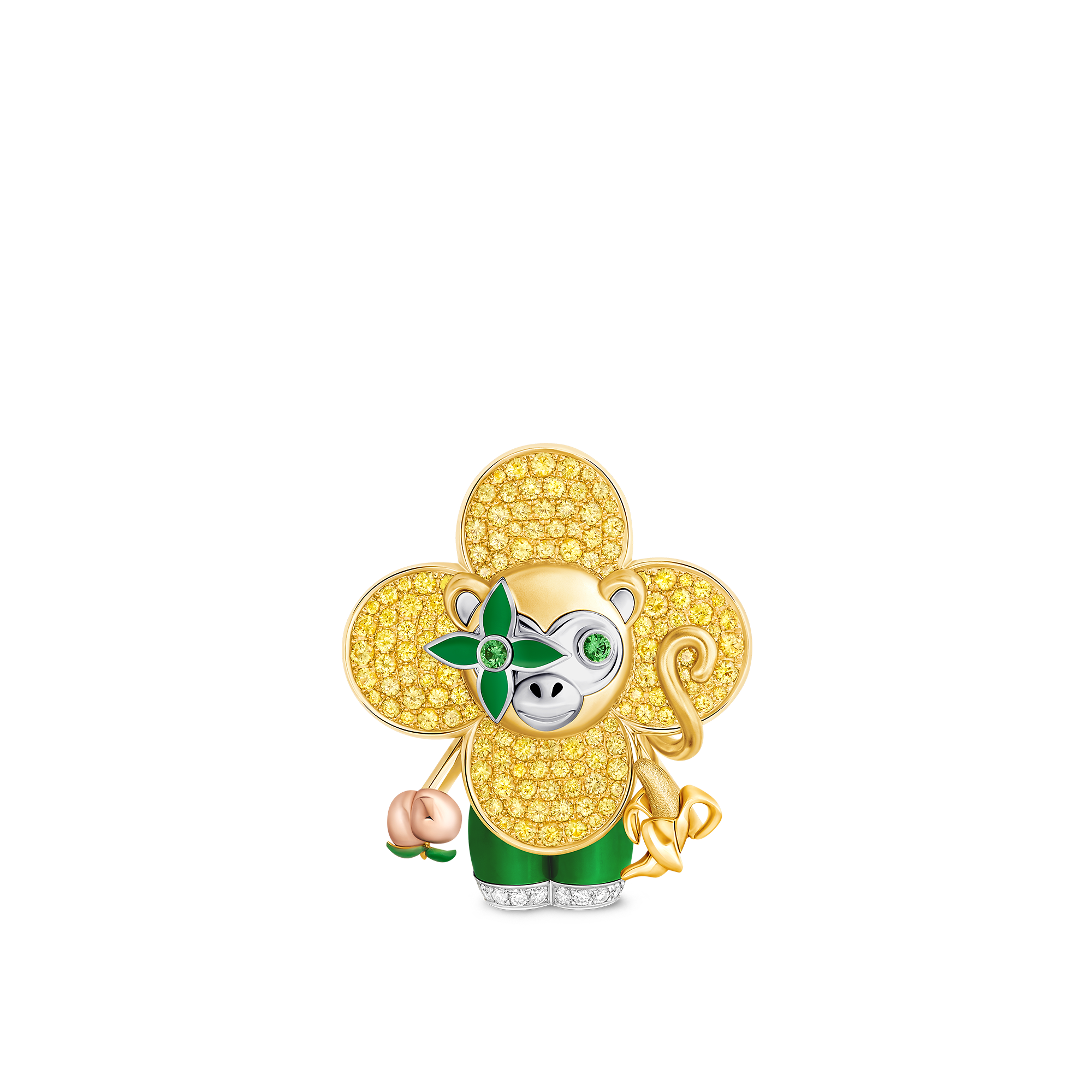 Vivienne Monkey Pendant, 3 Golds, Lacquer, Diamonds & Colored Gemstones