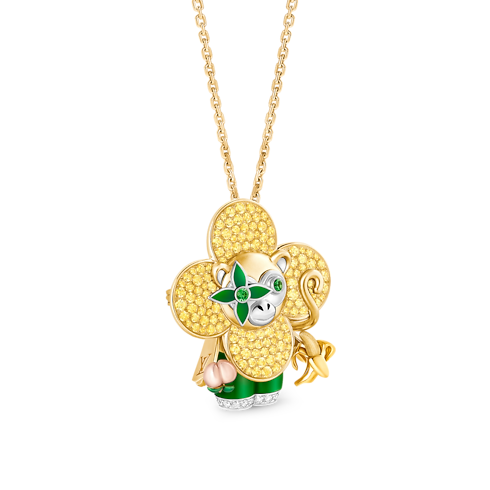 Jewelry Necklaces and Pendants Vivienne Monkey Pendant, 3 Golds, Lacquer, Diamonds & Colored Gemstones | Louis Vuitton ® (Product zoom)