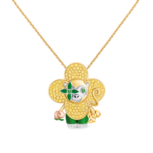 Jewelry Necklaces and Pendants Vivienne Monkey Pendant, 3 Golds, Lacquer, Diamonds & Colored Gemstones | Louis Vuitton ® (Product zoom)