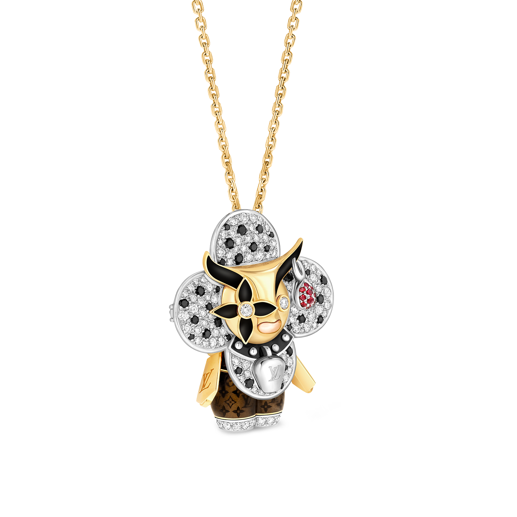 Vivienne Ox Pendant, 3 Golds, Lacquer, Diamonds & Colored Gemstones