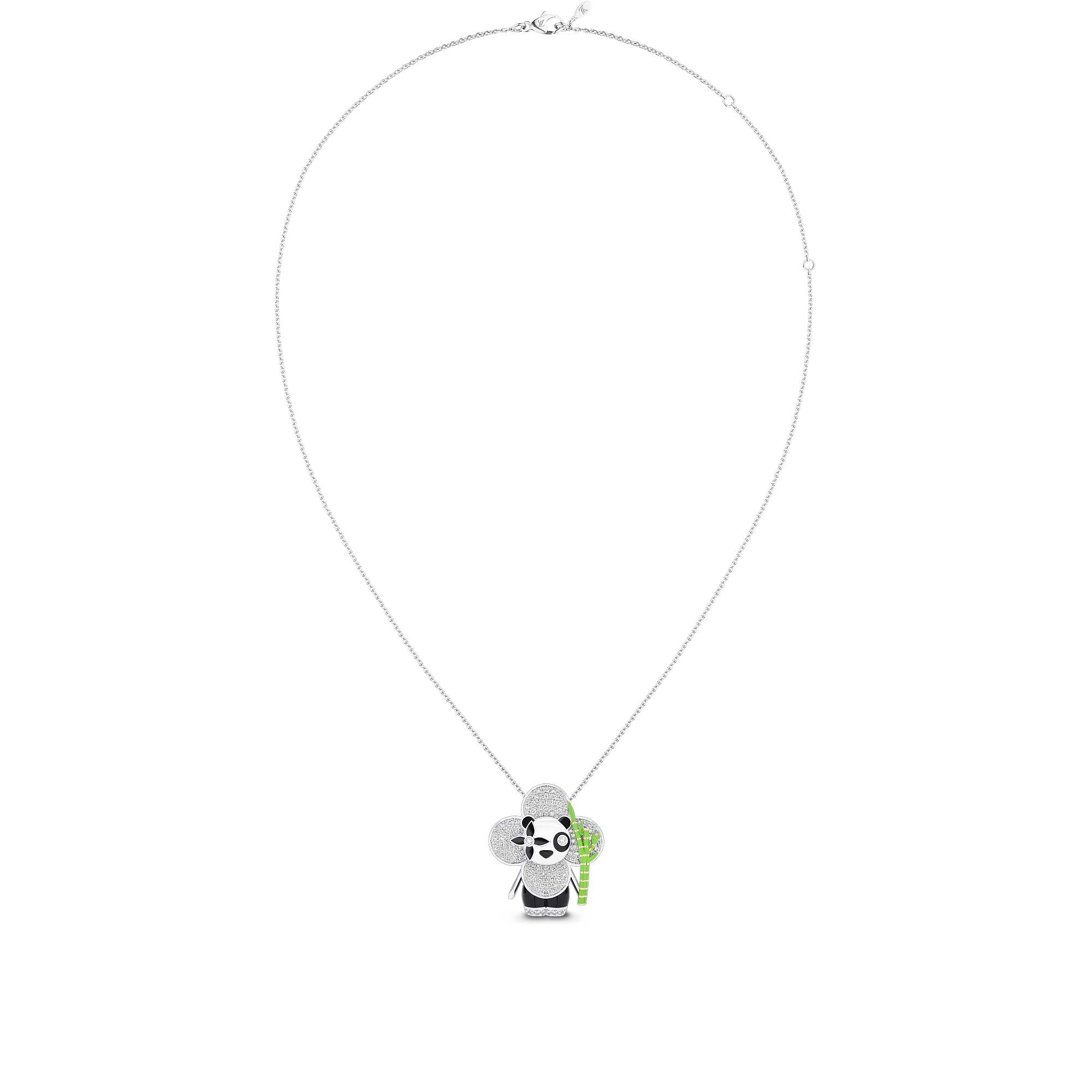 Vivienne Panda Pendant, White Gold, Yellow Gold, Onyx, Lacquer & Diamonds