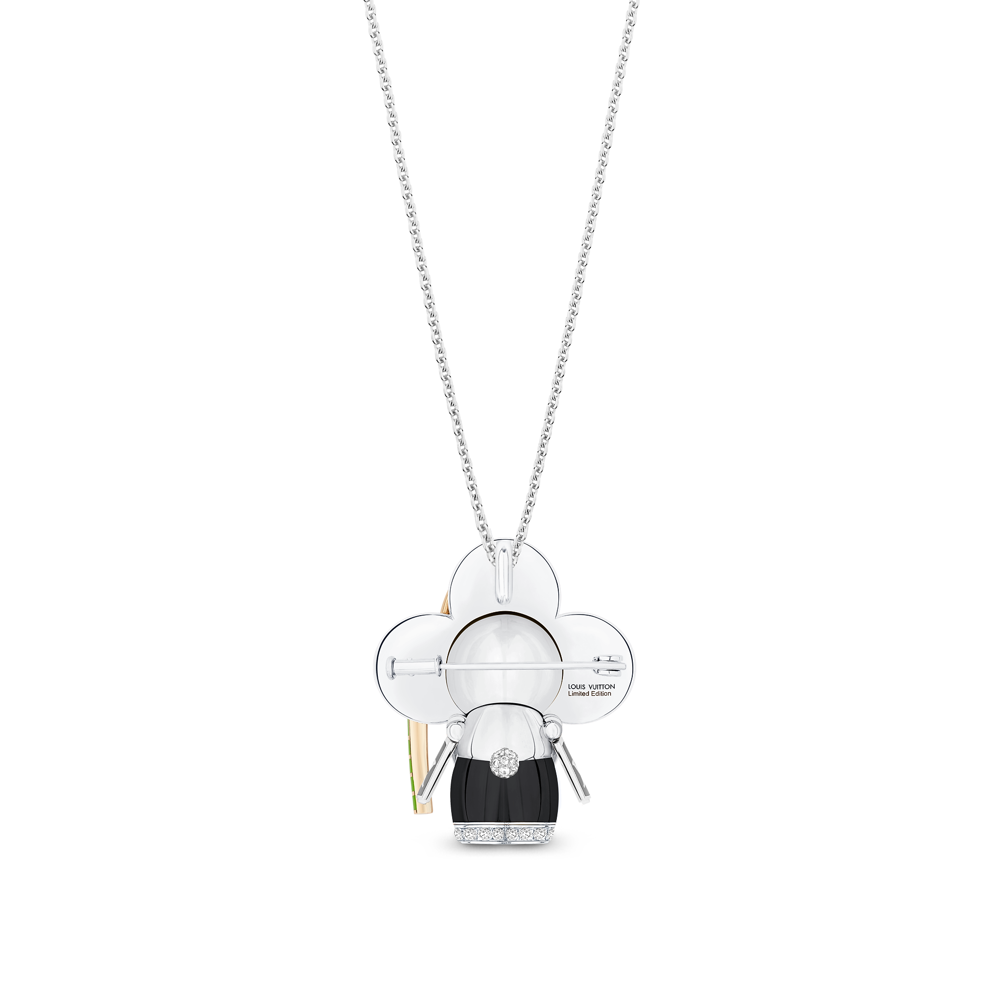 Vivienne Panda Pendant, White Gold, Yellow Gold, Onyx, Lacquer & Diamonds