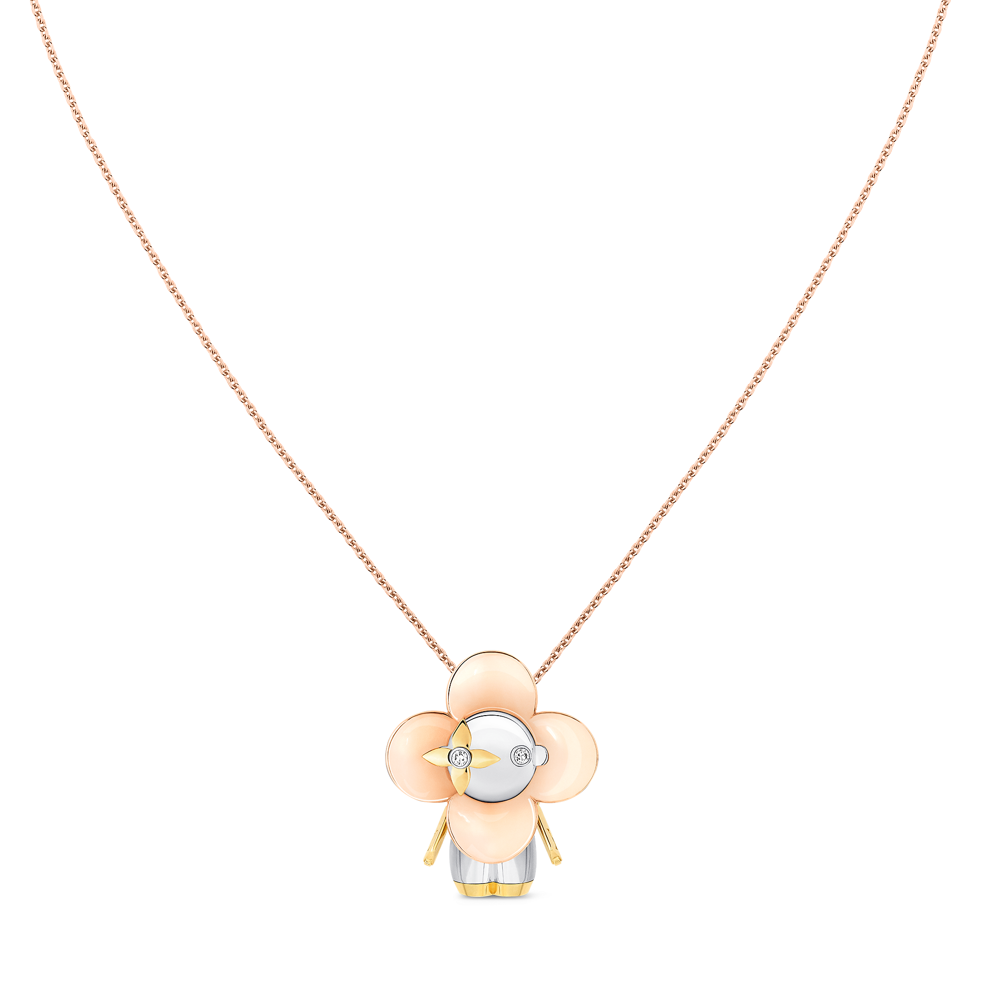 Vivienne pendant, 3 golds & diamonds