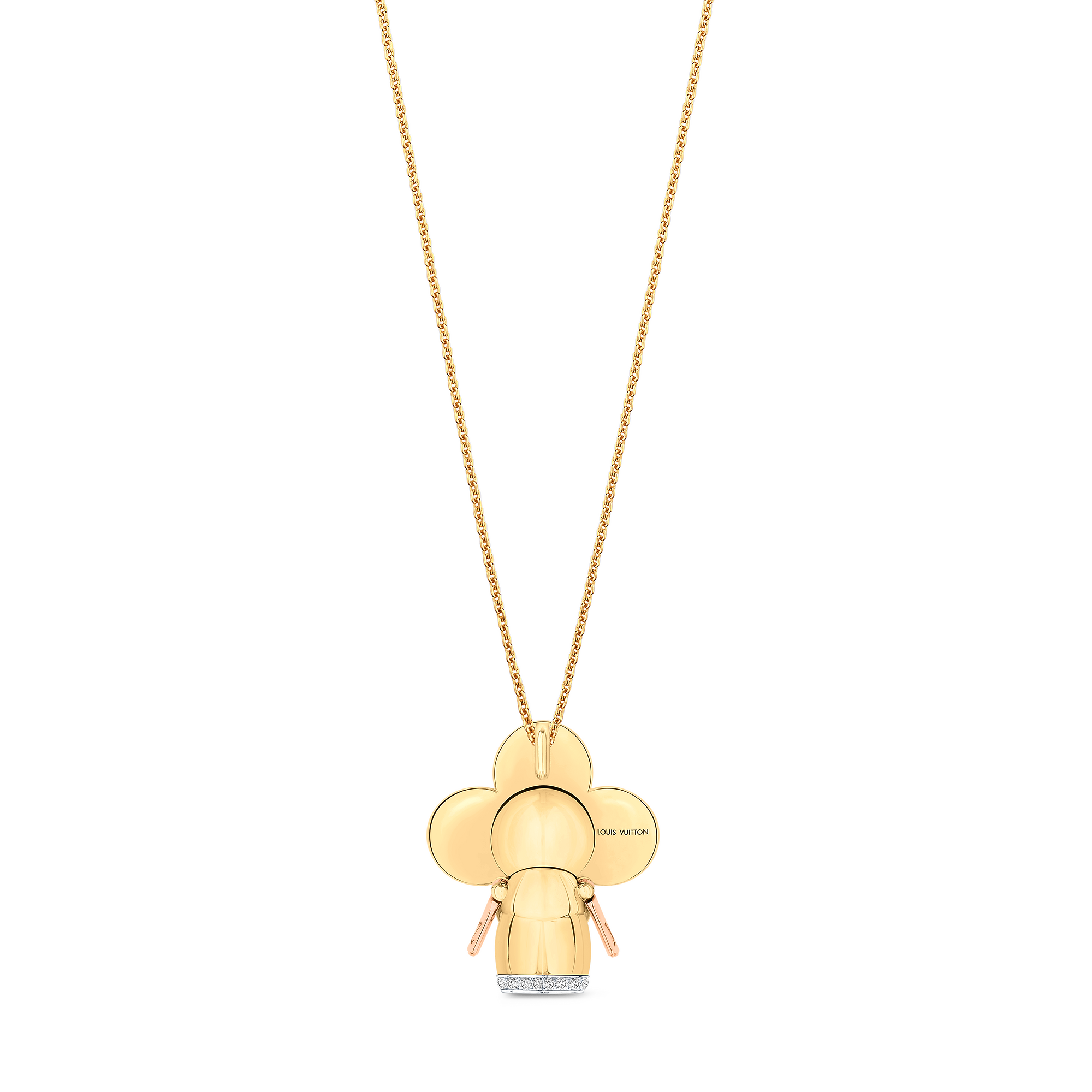 Vivienne pendant, 3 golds, red lacquer & diamonds