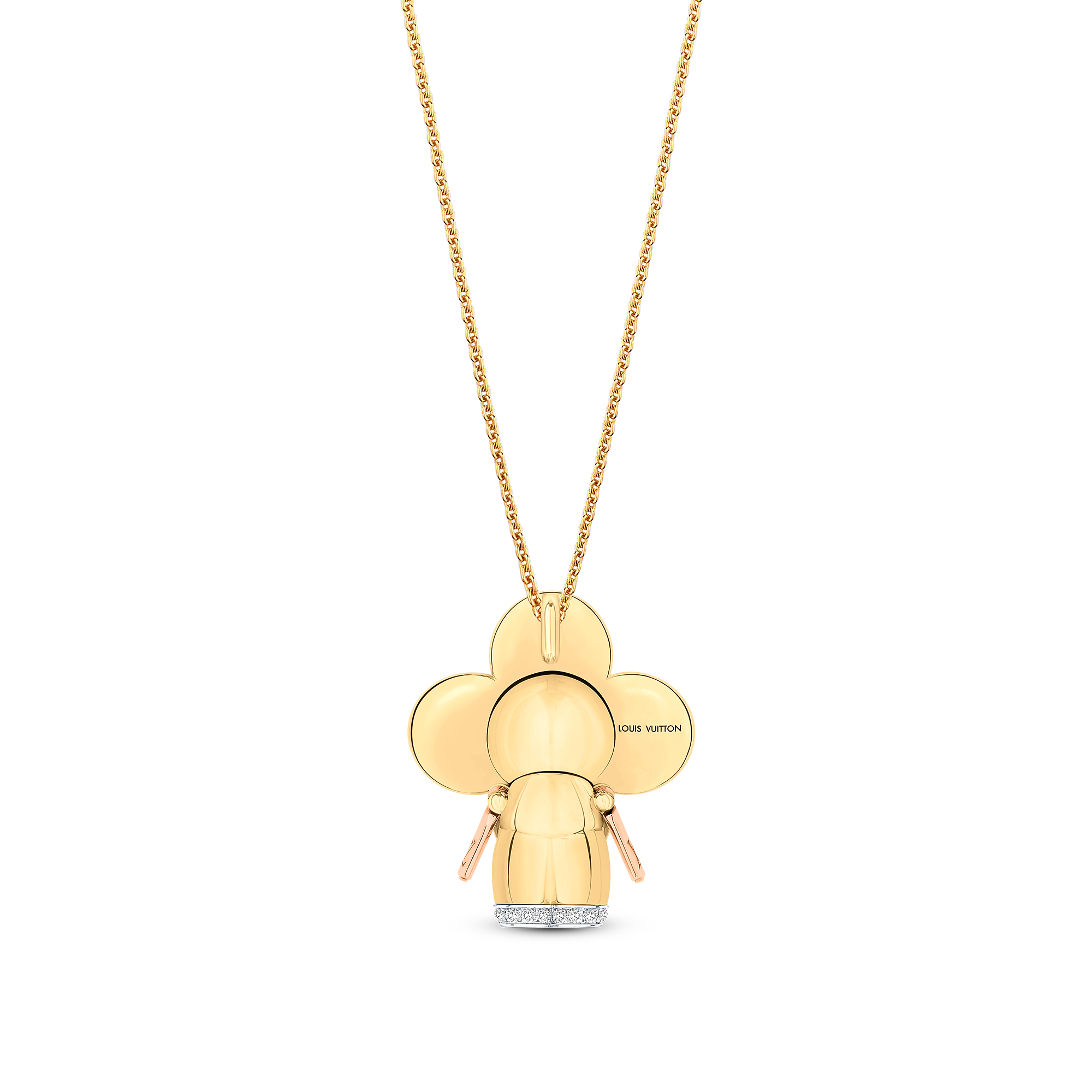 Vivienne pendant, 3 golds, red lacquer & diamonds
