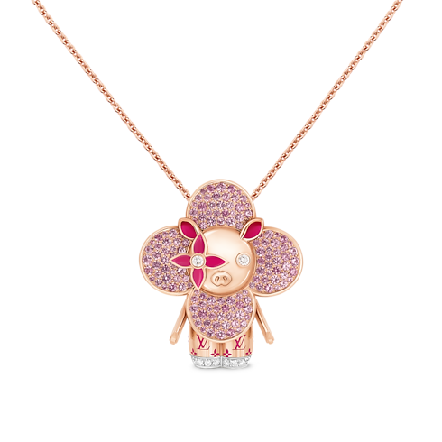 Jewelry Necklaces and Pendants Vivienne Pig Pendant, Pink Gold, Lacquer, Diamonds & Colored Gemstones | Louis Vuitton ® (Product zoom)