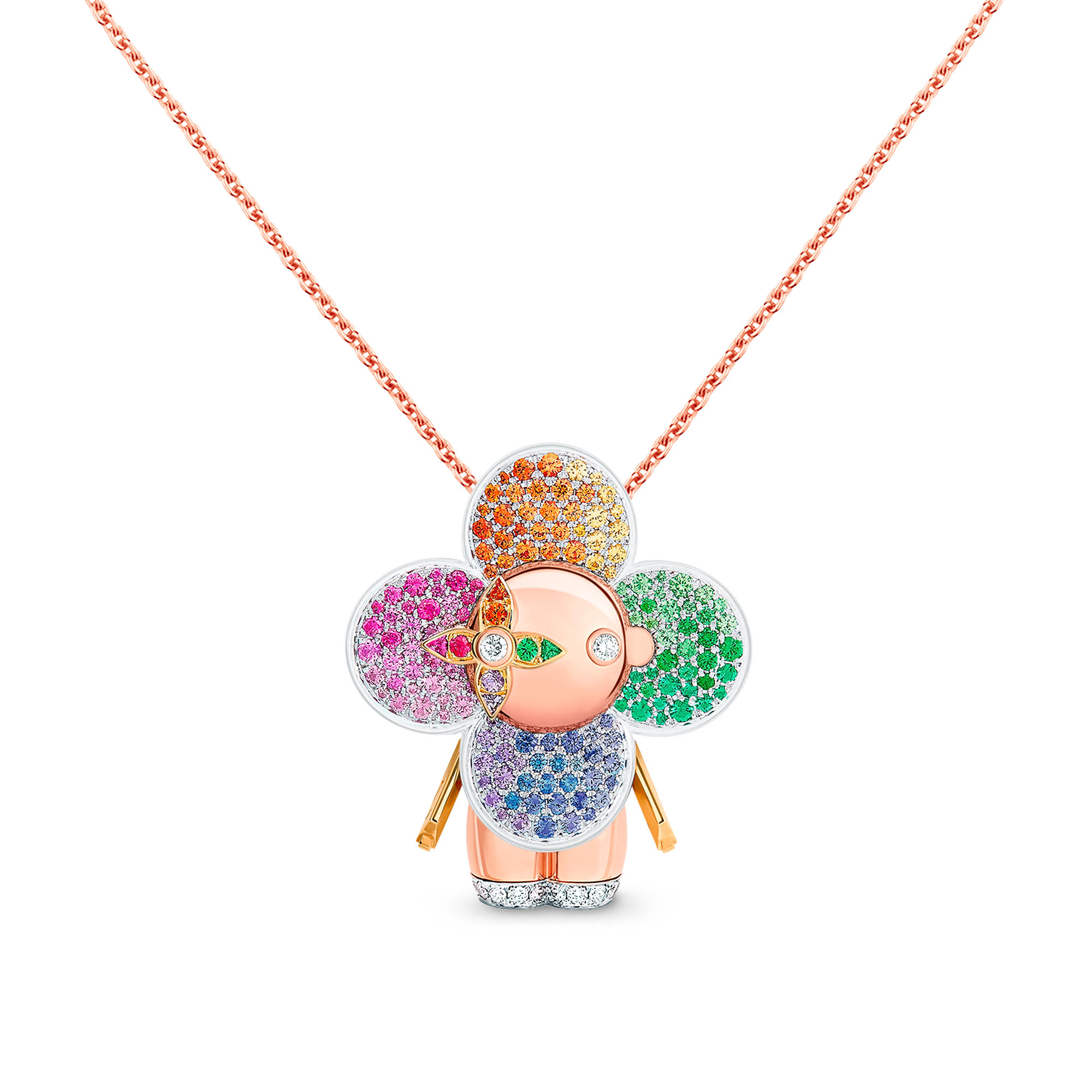 Vivienne Rainbow Pendant, 3 Golds, Diamonds & Colored Gemstones