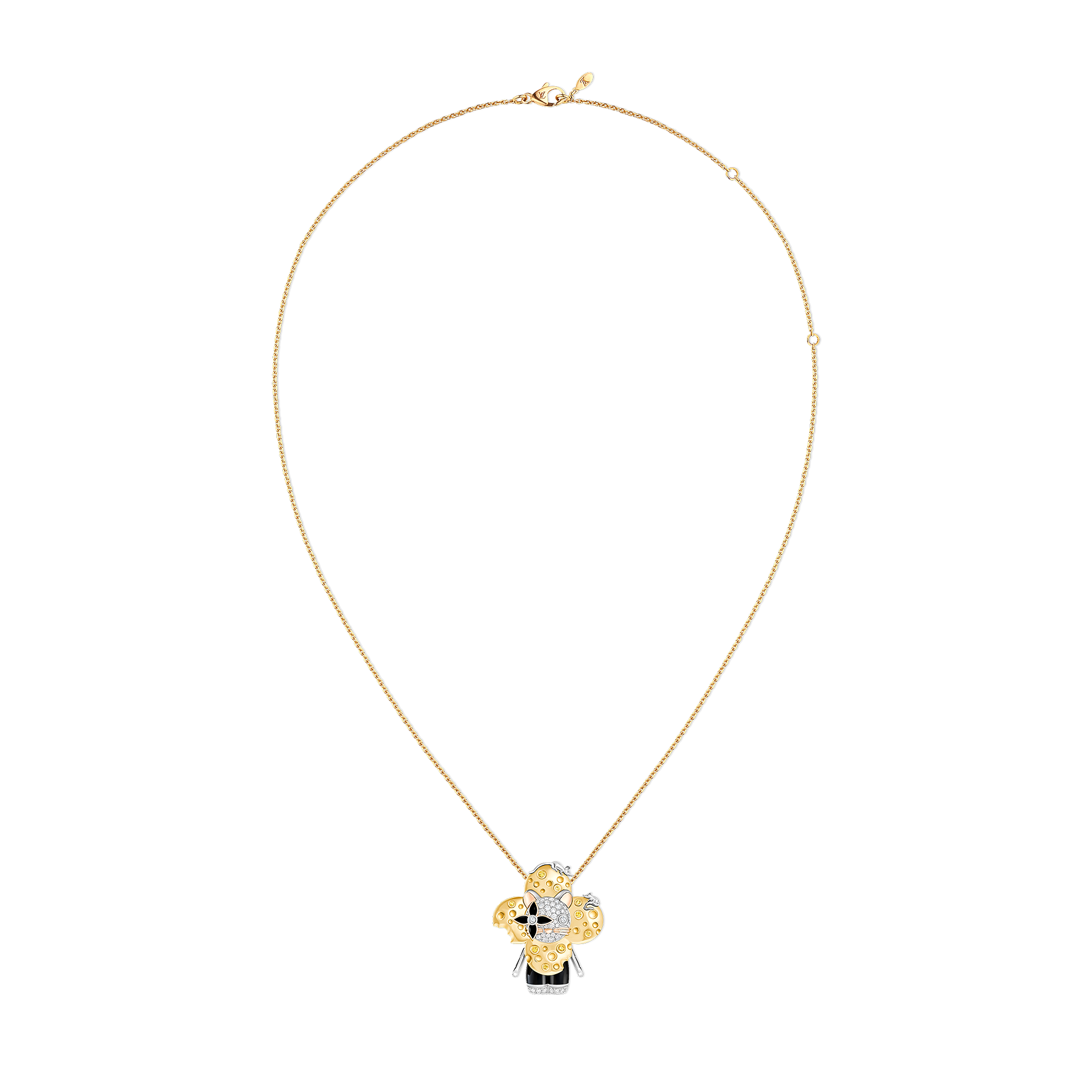 Vivienne Rat Pendant, 3 Golds, Lacquer, Diamonds & Colored Gemstones
