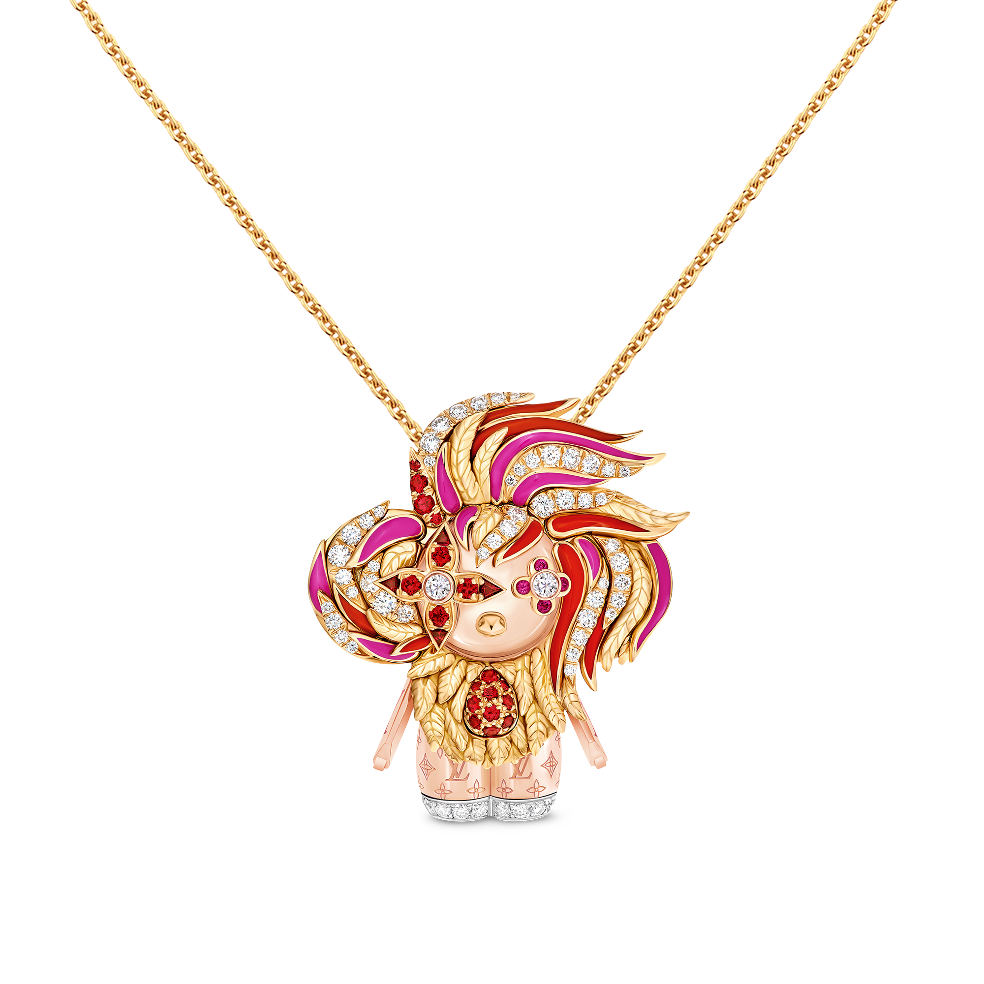 Jewelry Necklaces and Pendants Vivienne Rooster Pendant, 3 Golds, Lacquer, Diamonds & Colored Gemstones | Louis Vuitton ® (Product zoom)