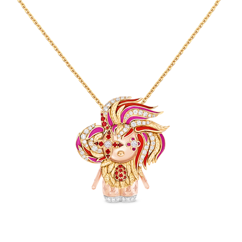Jewelry Necklaces and Pendants Vivienne Rooster Pendant, 3 Golds, Lacquer, Diamonds & Colored Gemstones | Louis Vuitton ® (Product zoom)