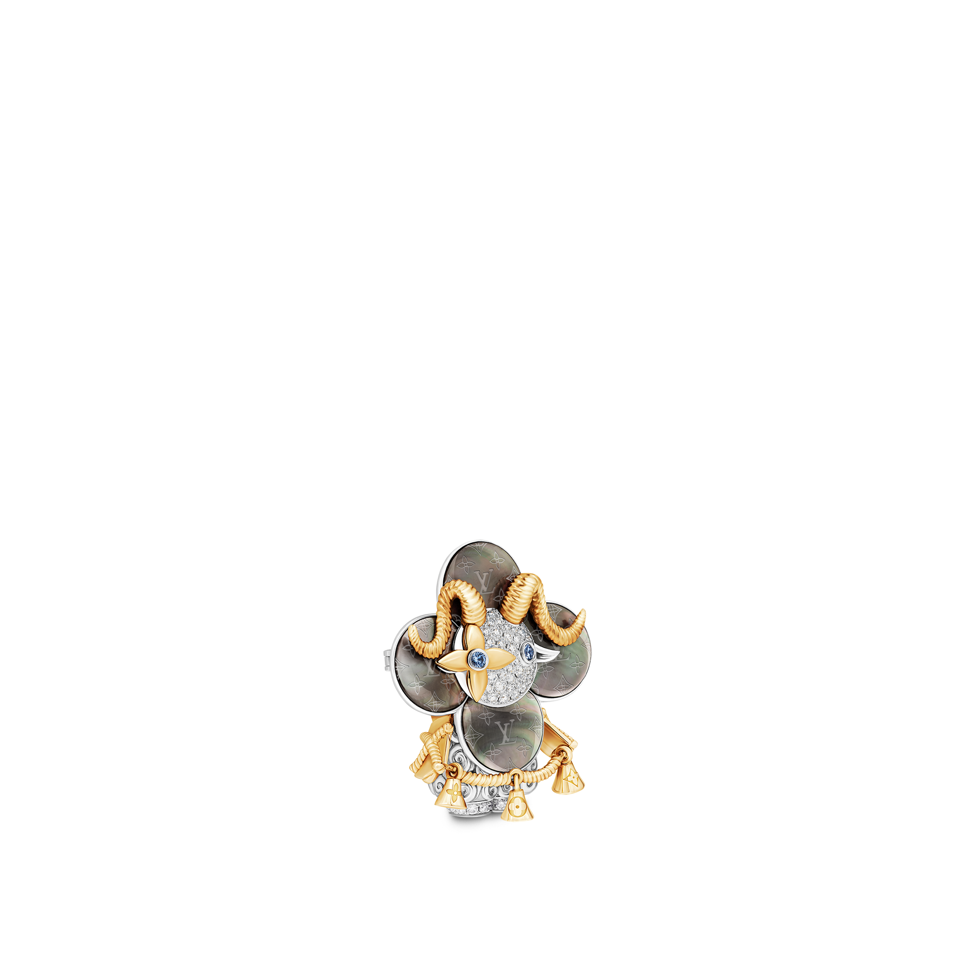  Jewelry Necklaces and Pendants Vivienne Sheep Pendant, Yellow Gold, White Gold, Grey Mother-Of-Pearl, Diamonds & Colored Gemstones | Louis Vuitton ® (Product zoom)