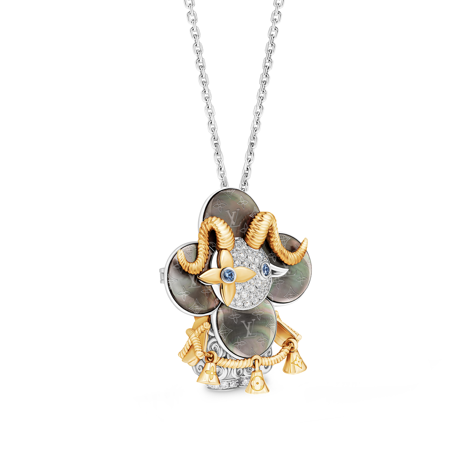  Jewelry Necklaces and Pendants Vivienne Sheep Pendant, Yellow Gold, White Gold, Grey Mother-Of-Pearl, Diamonds & Colored Gemstones | Louis Vuitton ® (Product zoom)