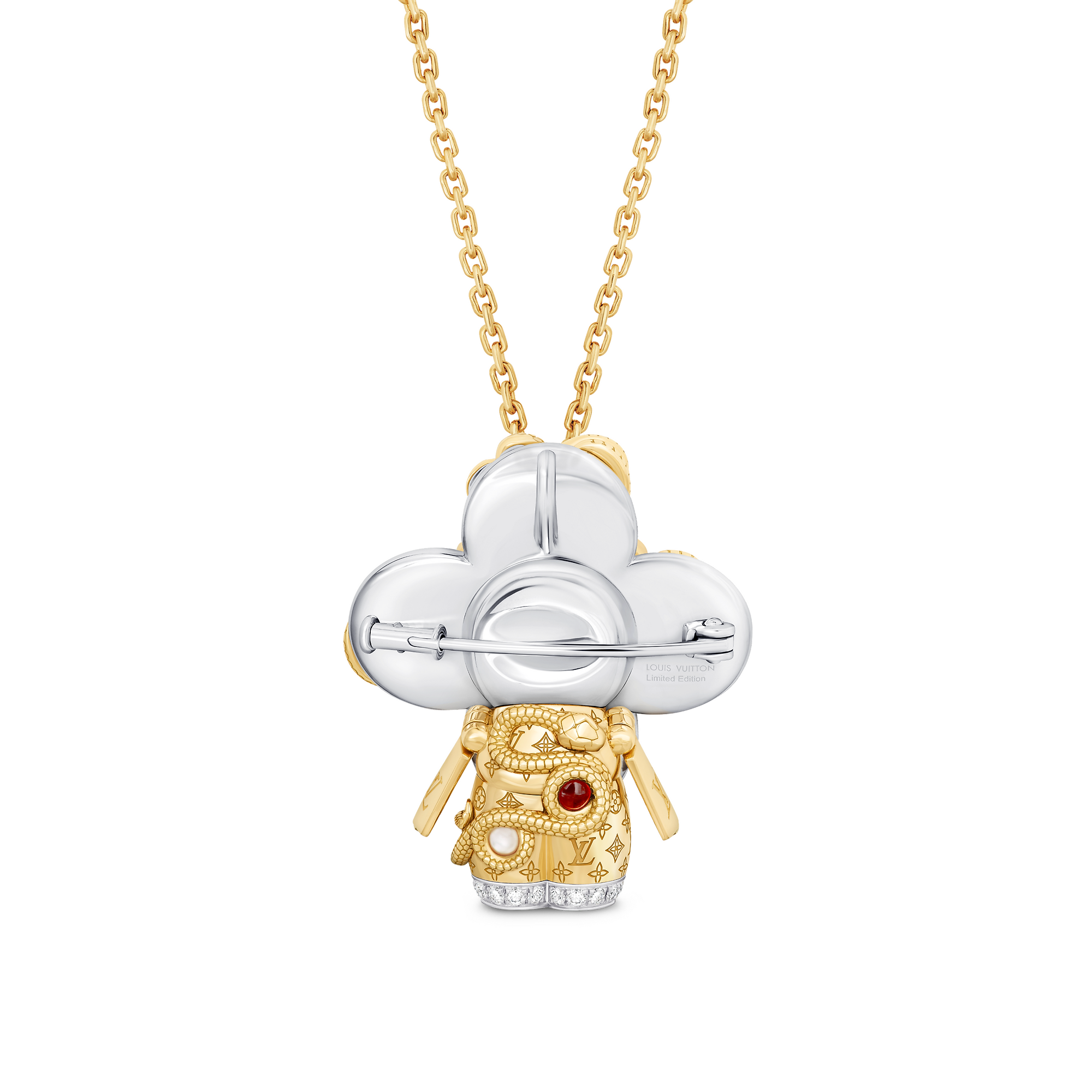 Vivienne Snake Pendant, Yellow Gold, White Gold, Lacquer, Diamonds & Colored Gemstones