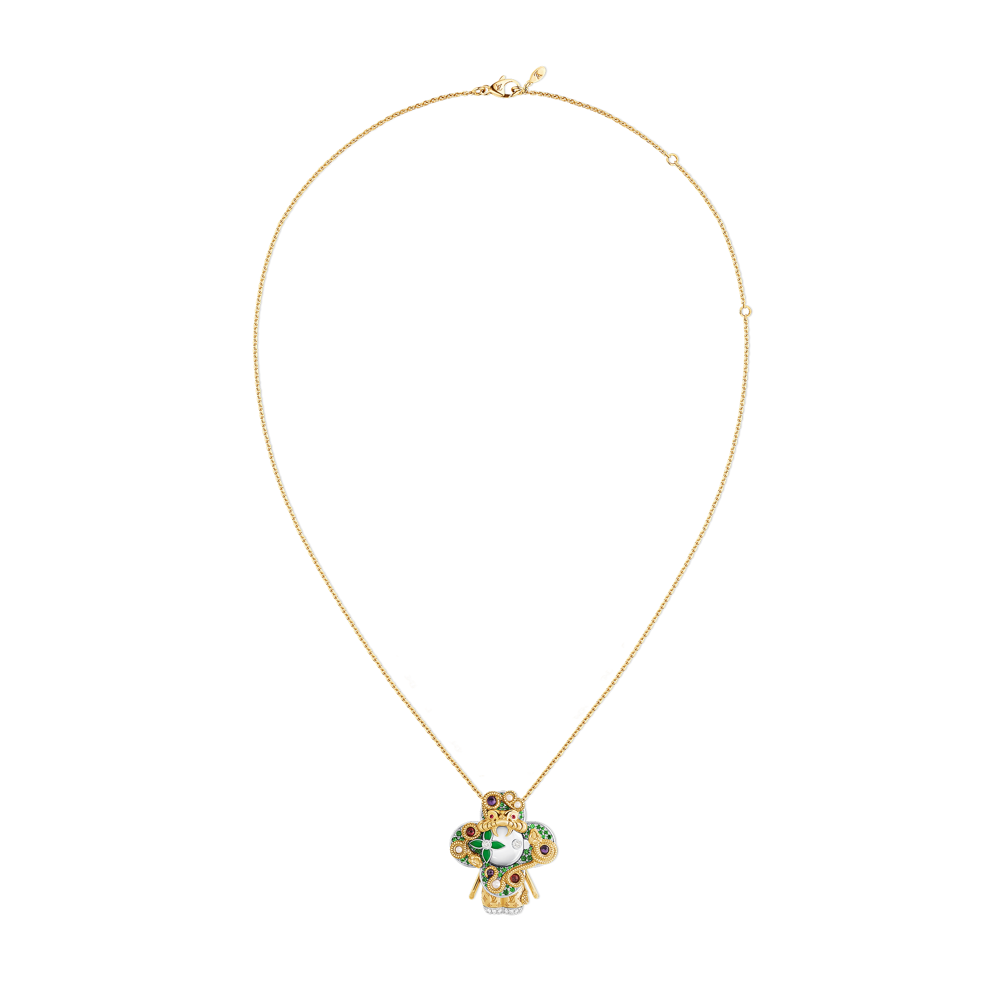 Vivienne Snake Pendant, Yellow Gold, White Gold, Lacquer, Diamonds & Colored Gemstones
