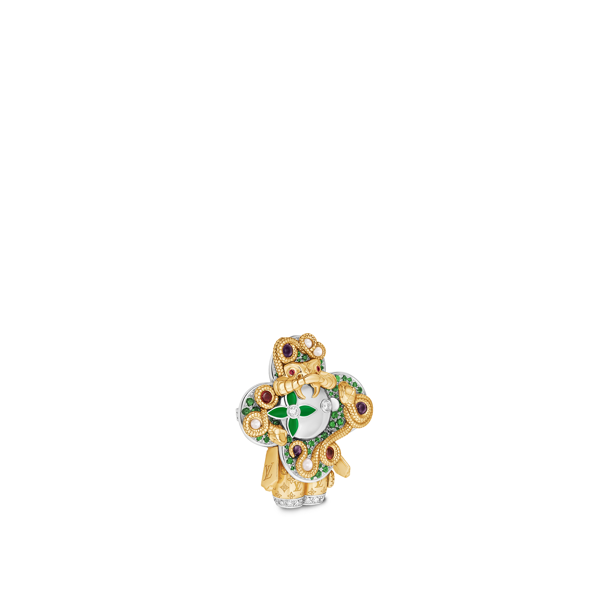 Vivienne Snake Pendant, Yellow Gold, White Gold, Lacquer, Diamonds & Colored Gemstones