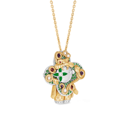 Jewelry Necklaces and Pendants Vivienne Snake Pendant, Yellow Gold, White Gold, Lacquer, Diamonds & Colored Gemstones | Louis Vuitton ® (Product zoom)