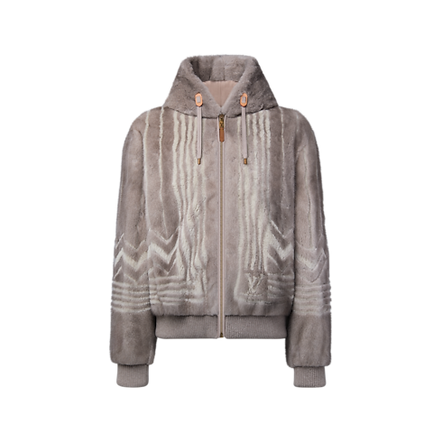 Zipped Hooded Mink Blouson Front View