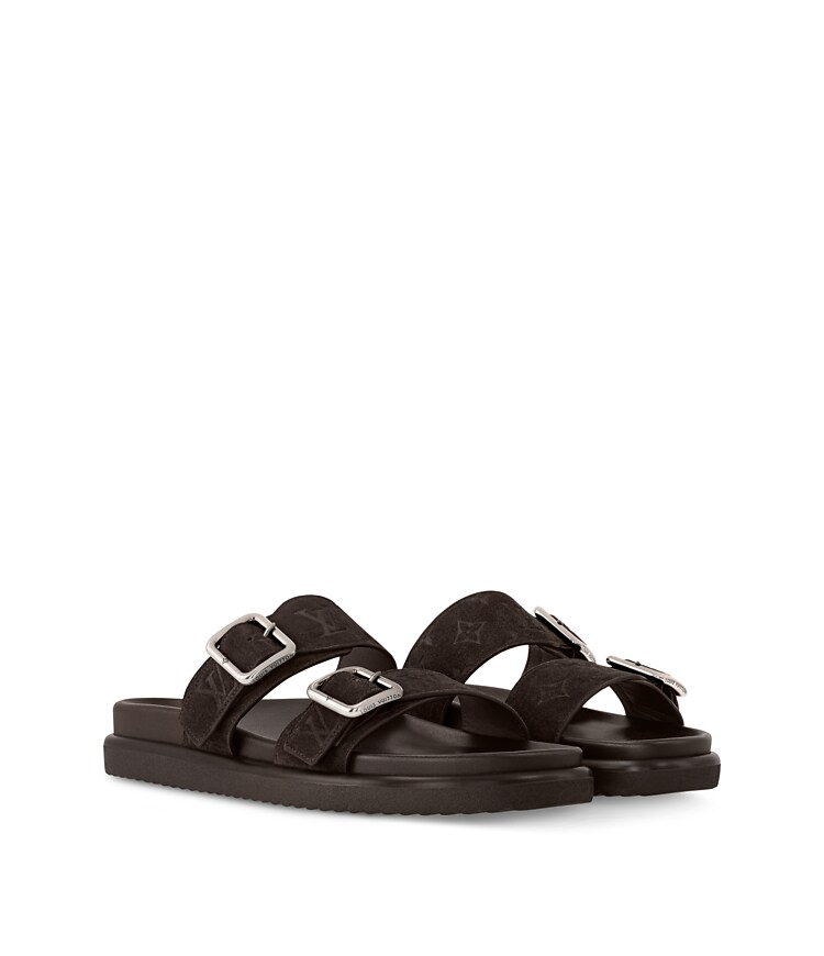 Louis Vuitton Black Pebbled Leather Double-Strap Slide Sandals Louis Vuitton | Shoes | Louis Vuitton Black Slide Sandals  main image 3