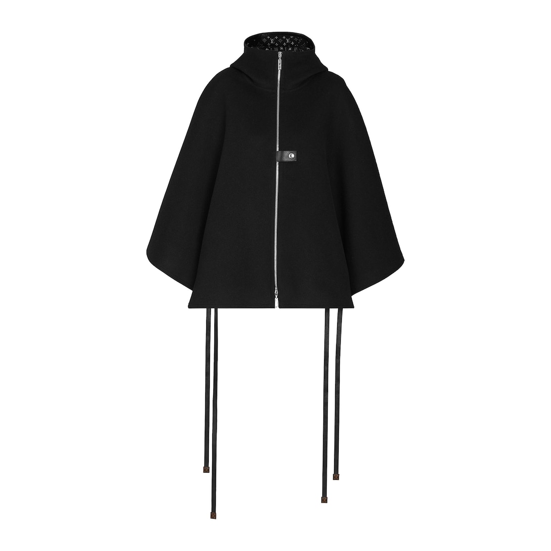 Louis Vuitton Hooded Cape Black WHITE. Size 36