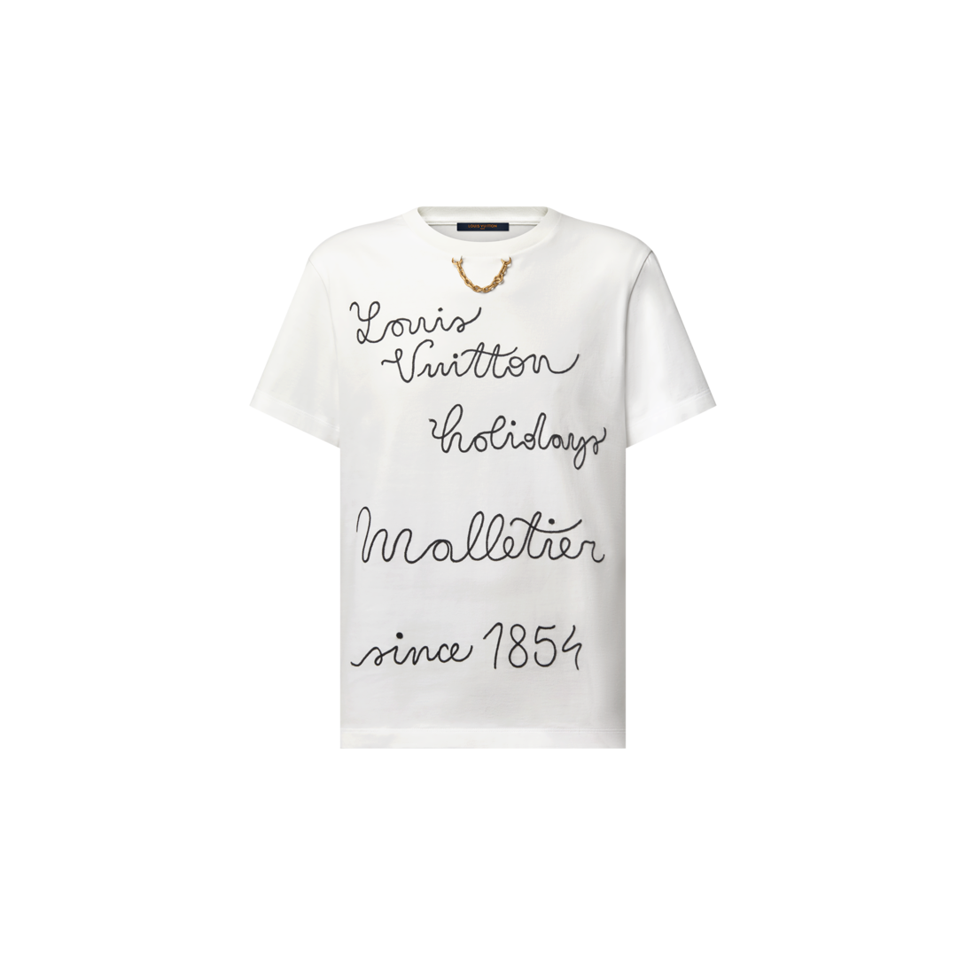 louis vuitton signature print & embroidery t shirt