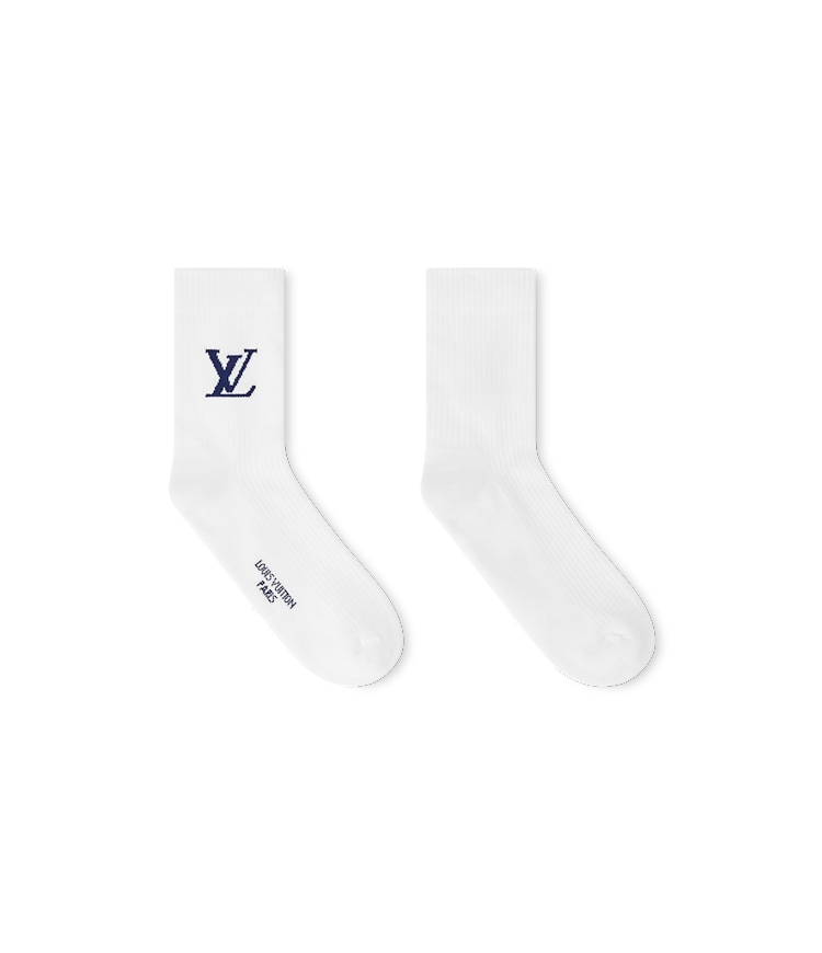 louis vuitton dress socks Only LV White Blue Not Applicable Acc. Size M Knitted from a soft blend of cotton and cashmere LOUIS VUITTON Monogram All Over