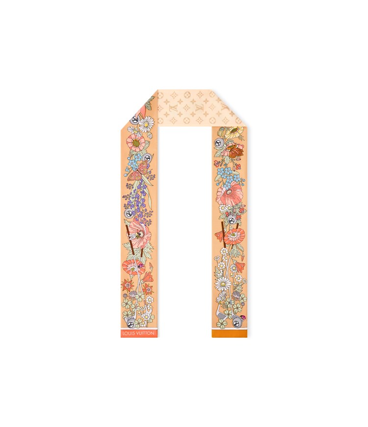 Louis Vuitton Pink and Orange Floral Silk Twilly Vuitton Multicolor Scarf - Etsy main image 4