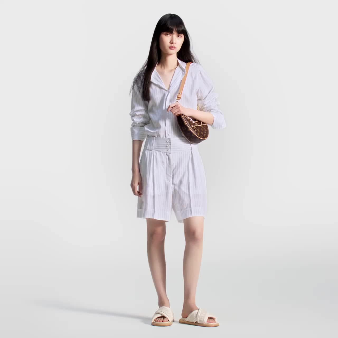 【ルイヴィトン・Louis Vuitton 】Collarless Silk Shirt Dress Monogram Silk Shirt Dress - Women - Ready-to-Wear | LOUIS